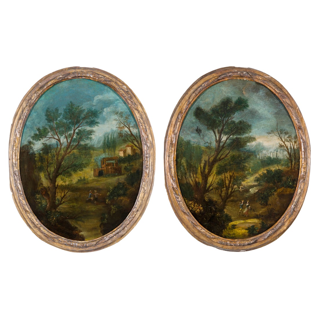 Scuola veneta del XVIII secolo: Scuola veneta del XVIII secolo Coppia di paesaggi Olio su tela 67,5 x 52,5 cm Venetian school of the 18th century A Pair of Landscapes Oil on canvas 67,5 × 52,5 cm