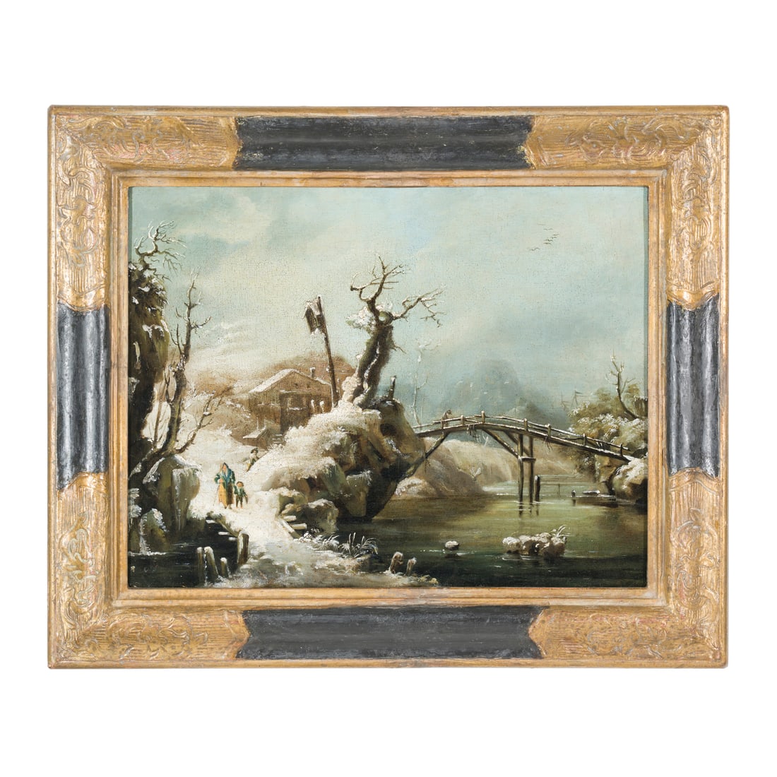 Jules-César Denis Van Loo (Parigi 1743 - 1821) attribuito: Jules-César Denis Van Loo (Parigi 1743 - 1821) attribuito Paesaggio innevato Olio su tela 35 x 45 cm Nato nel 1743 a Parigi, Jules César Denis Van Loo è stato erede della tradizione di una nota fam