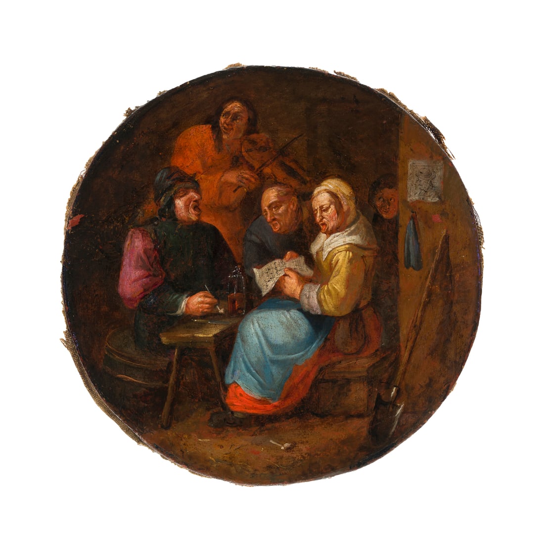 Adriaen Brouwer (Oudenaarde 1605 - Anversa 1638) bottega di: Adriaen Brouwer (Oudenaarde 1605 - Anversa 1638) bottega di Allegra compagnia cantante Olio su tela d 30 cm Adriaen Brouwer (Oudenaarde 1605 - Antwerp 1638) workshop of Merry Singing Company Oil on ca