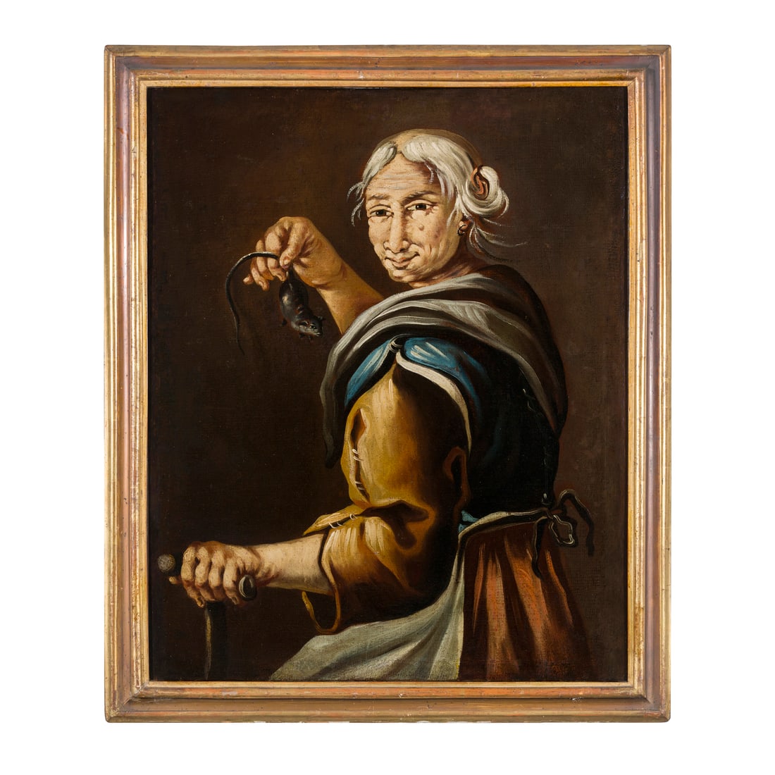 Giacomo Francesco Cipper, Il Todeschini (Feldkirch 1664 - Milano 1736) bottega di: Giacomo Francesco Cipper, Il Todeschini (Feldkirch 1664 - Milano 1736) bottega di Vecchia con topo Olio su tela 73,5 x 58,5 cm Nato in Austria, nel Vorarlberg occidentale, fu presente a Milano dal 169