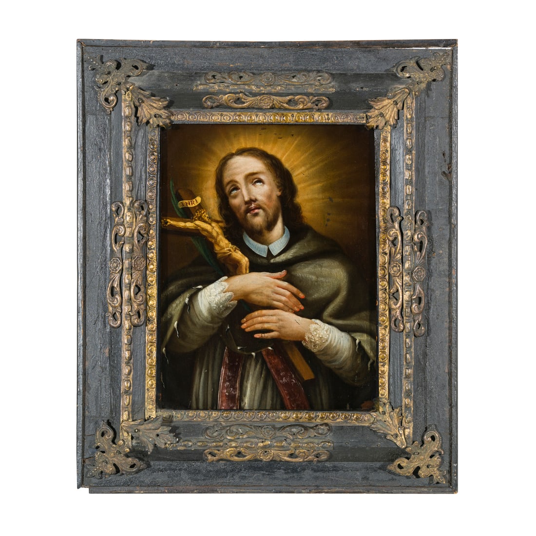 Scuola boema o ungherese del XVIII secolo: Scuola boema o ungherese del XVIII secolo Giovanni Nepomuceno Olio su rame 24 x 16,5 cm Bohemian or Hungarian school of the 18th century Saint John of Nepomuk Oil on copper 24 x 16,5 cm