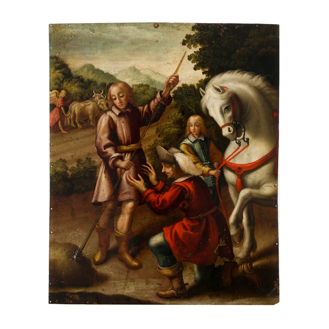 Scuola fiamminga o spagnola del XVII secolo: Scuola fiamminga o spagnola del XVII secolo Sant'Isidoro Agricoltore fa scaturire l'acqua Olio su rame 53 x 43 cm Flemish or Spanish school of the 17th century Saint Isidore the Farmer, Bringing Forth