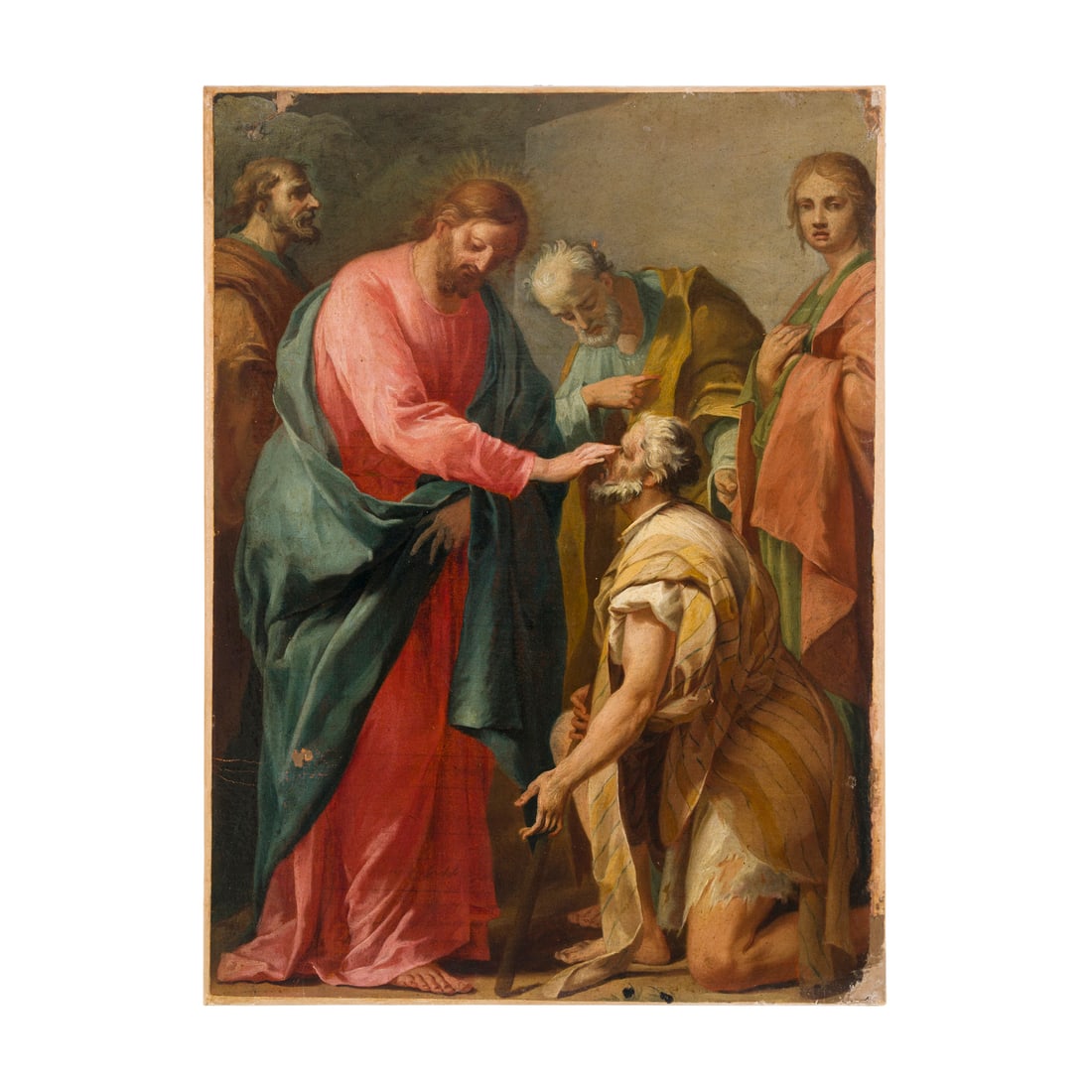 Scuola toscana del XVIII secolo: Scuola toscana del XVIII secolo Guarigione del cieco di Betsaida Olio su tela 46 x 34 cm Tuscan school of the 18th century The Healing of the Blind Man of Bethsaida Oil on canvas 46 × 34 cm