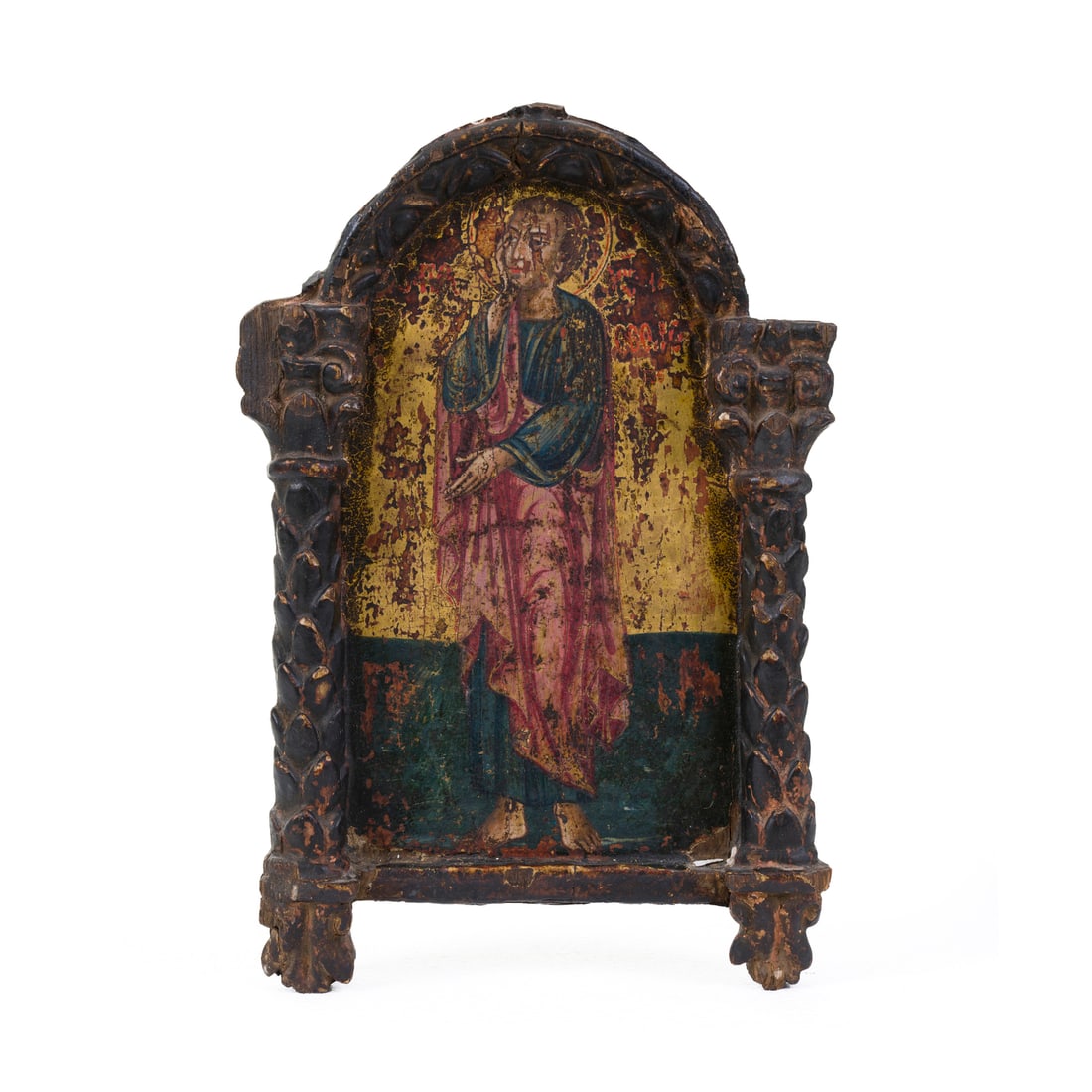 Icona di scuola Eptanese o Ionica del XVII/XVIII secolo: Icona di scuola Eptanese o Ionica del XVII/XVIII secolo San Giovanni Apostolo Tempera e oro su tavola 34 x 22 cm Icon of the Heptanese school of the 17th/18th century Saint John the Apostle Tempera an