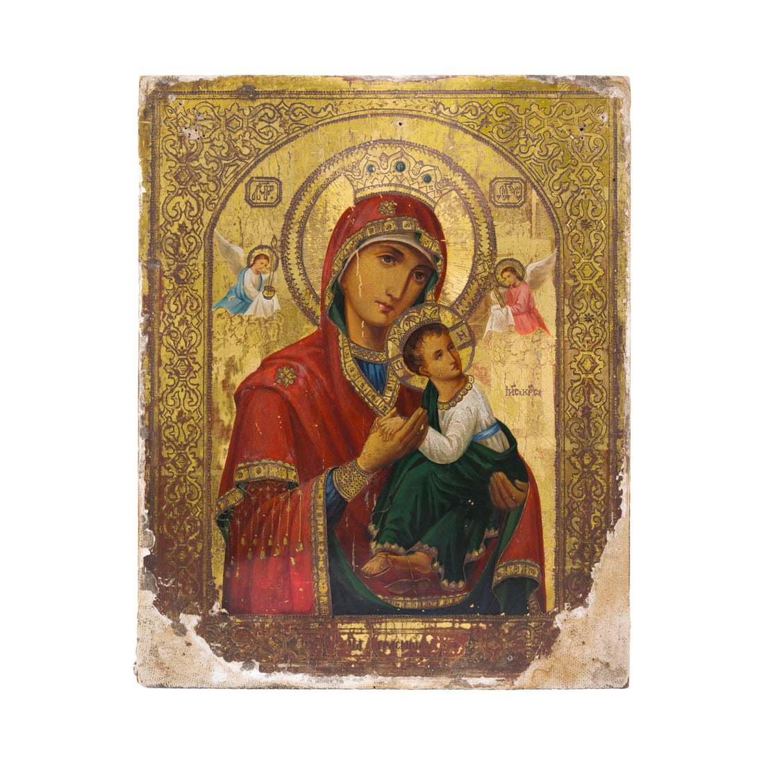 Icona russa del XIX/XX secolo: Icona russa del XIX/XX secolo Madre di Dio Strastnája (della Passione), Madre di Dio del Perpetuo Soccorso Oro e olio su tavola 35,5 x 28,5 cm Russian icon of the 19th/20th century Mother of God Stra