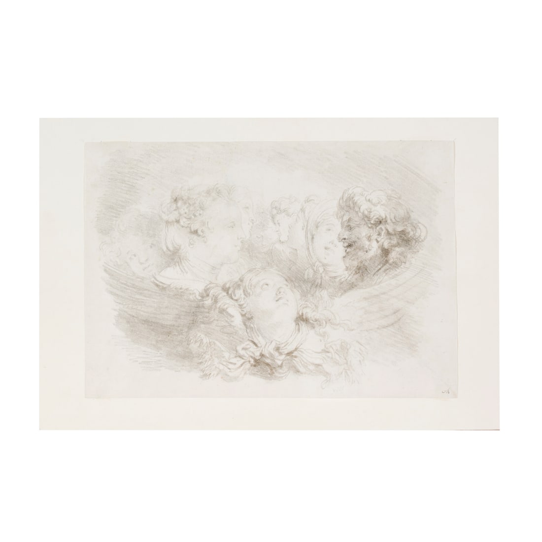 Jean-Honoré Nicolas Fragonard (Grasse 1732 - Parigi 1806): Jean-Honoré Nicolas Fragonard (Grasse 1732 - Parigi 1806) Studio di teste Carboncino su carta 198 x 285 mm L'opera, proveniente dal fallimento di una società, fu presentata in asta da Capitolium Art