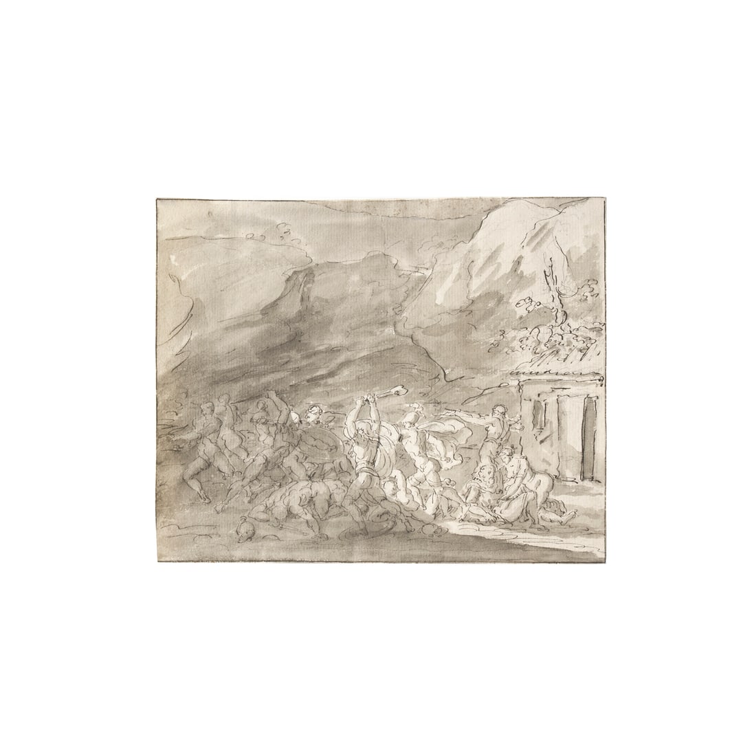 Johann Heinrich Tischbein il Vecchio (Haina 1722 - Kassel 1789) attribuito: Johann Heinrich Tischbein il Vecchio (Haina 1722 - Kassel 1789) attribuito Battaglia antica Inchiostro su carta 19,5 x 23,5 cm Johann Heinrich Tischbein the Elder (Haina 1722 - Kassel 1789) attributed