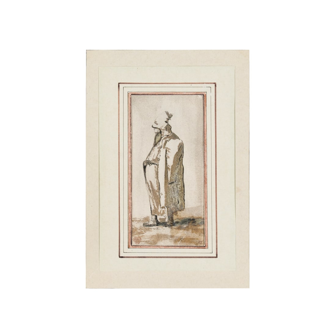Giambattista Tiepolo (Venezia 1696 - Madrid 1770) bottega/cerchia di: Giambattista Tiepolo (Venezia 1696 - Madrid 1770) bottega/cerchia di Vecchio uomo orientale barbuto Inchiostro e acquerello su carta 182 x 145 mm 175 x 83 mm Timbro di collezione in basso a sinistra n