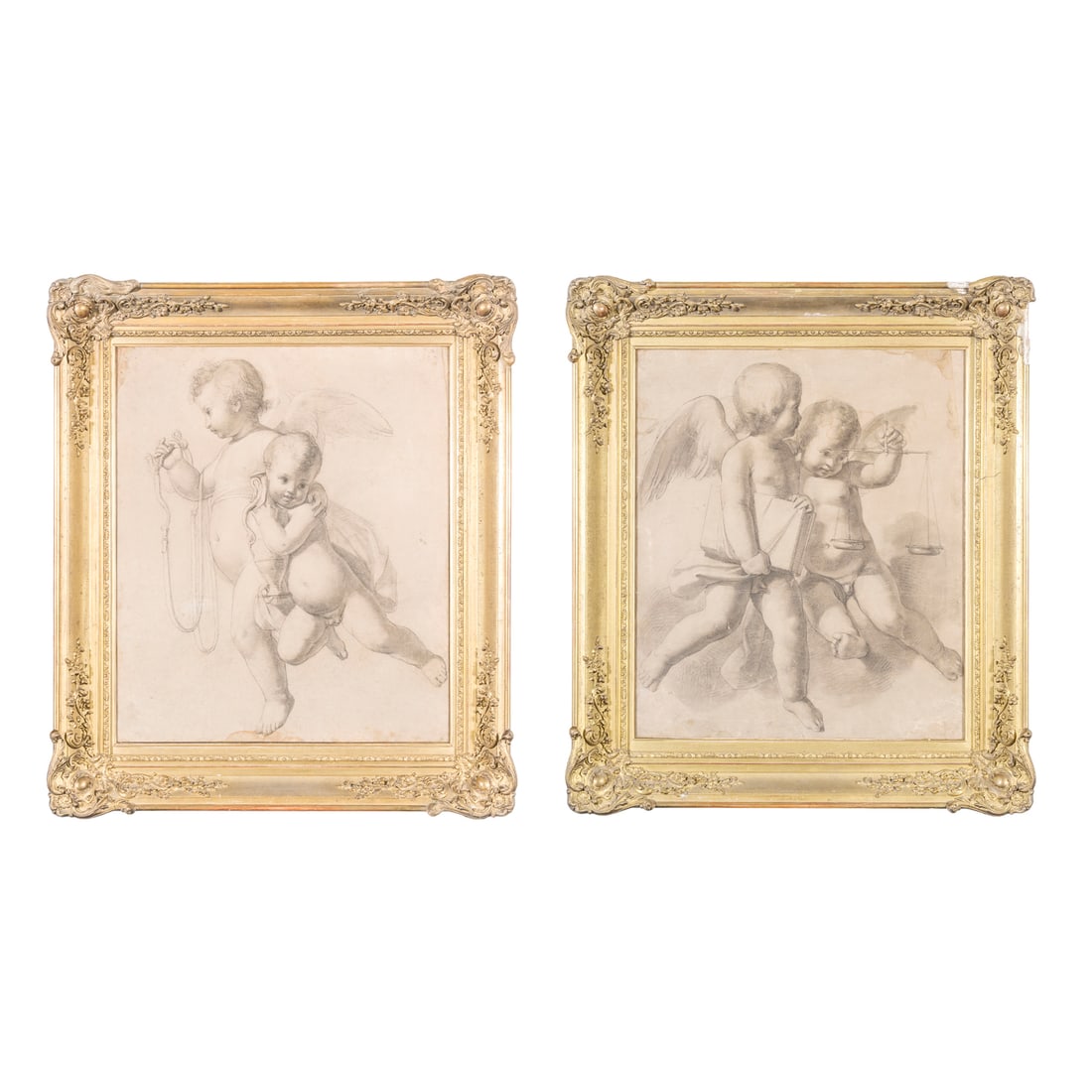 Francesco Podesti (Ancona 1800 - Roma 1895): Francesco Podesti (Ancona 1800 - Roma 1895) Coppia di figure allegoriche con putti Matita su carta 625 x 535 mm I due disegni trovano analogie stilistiche con le figure dipinte nella Stanza di Diana n