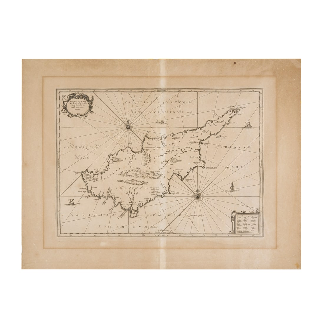 Johannes Janssonius, Janszoon o Janssonius (Arnhem 1588 - Amsterdam 1664): Johannes Janssonius, Janszoon o Janssonius (Arnhem 1588 - Amsterdam 1664) Isola di Cipro, Cyprus insula laeta choris blandorum et mater amorum Incisione su rame 400 x 540 mm Johannes Janssonius, Jansz