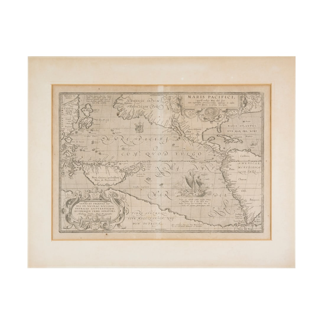 Abraham Ortelius ( Anversa 1527 - 1598): Abraham Ortelius ( Anversa 1527 - 1598) Maris Pacifici (quod vulgò mar de zur), 1589 Incisione su rame 380 x 530 cm Abraham Ortelius (Antwerp 1527 - 1598) Maris Pacifici (quod vulgò mar de zur), 158