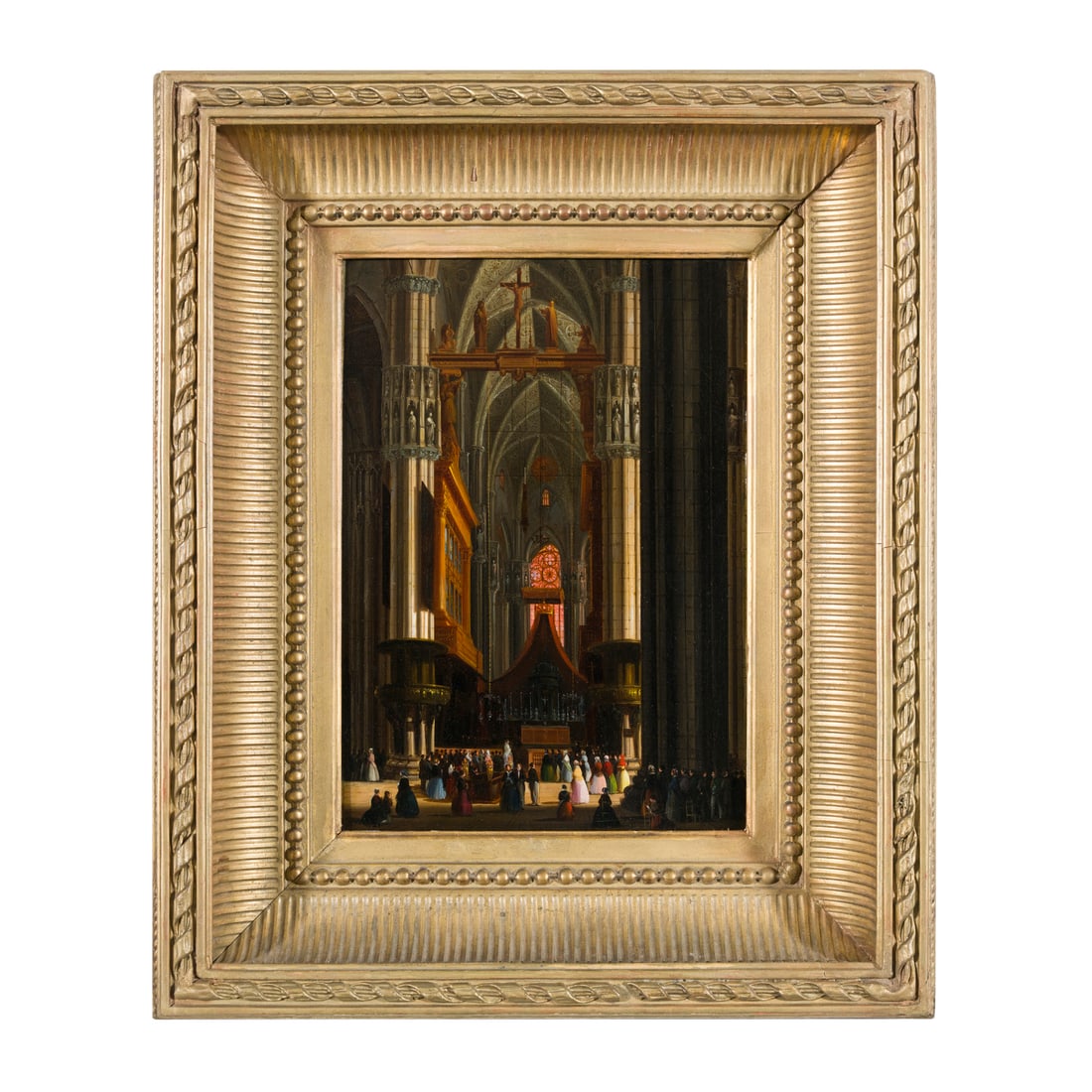 Giuseppe Bernardino Bison (Palmanova 1762 - Milano 1844): Giuseppe Bernardino Bison (Palmanova 1762 - Milano 1844) Interno del Duomo di Milano Olio su tavola 29 x 20 cm Un'interessante prova di confronto, riferita alle figure che popolano il Duomo nel gioco 