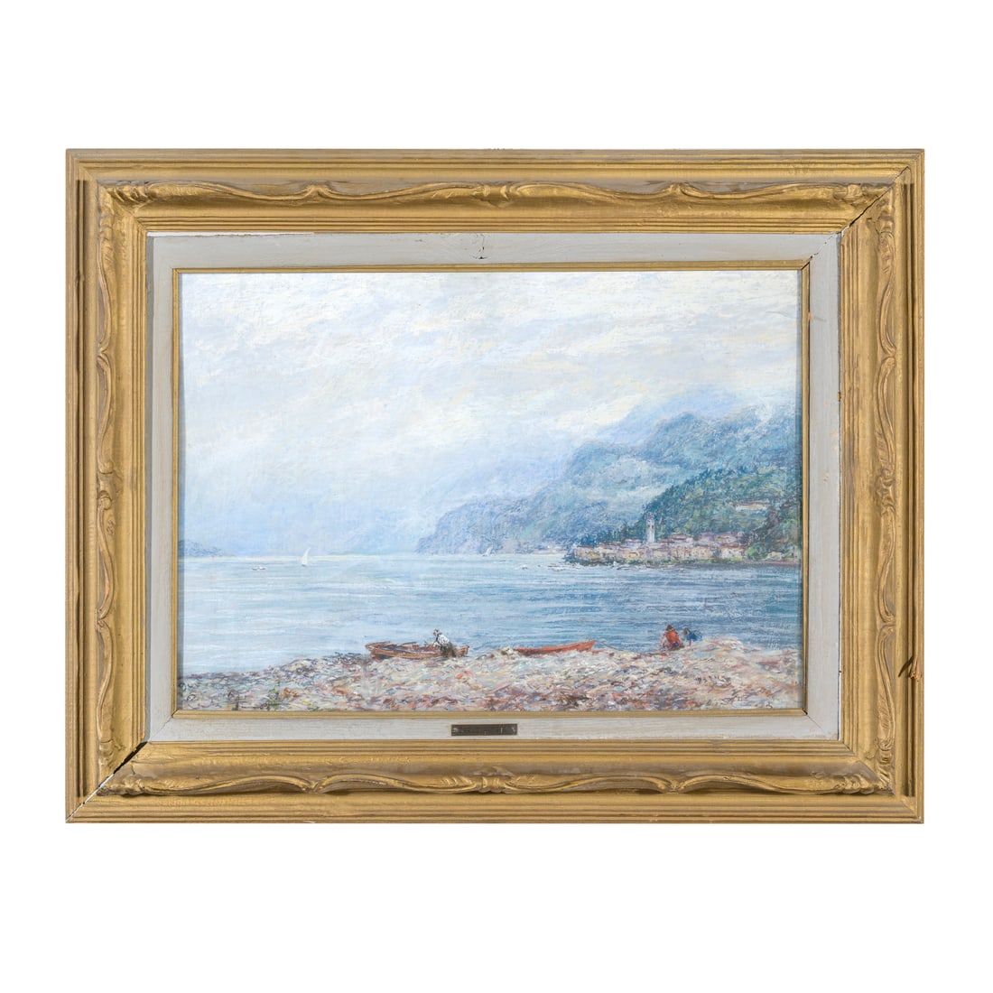 Carlo Aimetti (Bisuschio 1901 - Milano 1987): Carlo Aimetti (Bisuschio 1901 - Milano 1987) Grigio sul lago di Como Olio su tavola 50 x 70 cm Firmato in basso a sinistra Al retro: firma, titolo ed etichetta dell'Arengario della città di Monza, Mo