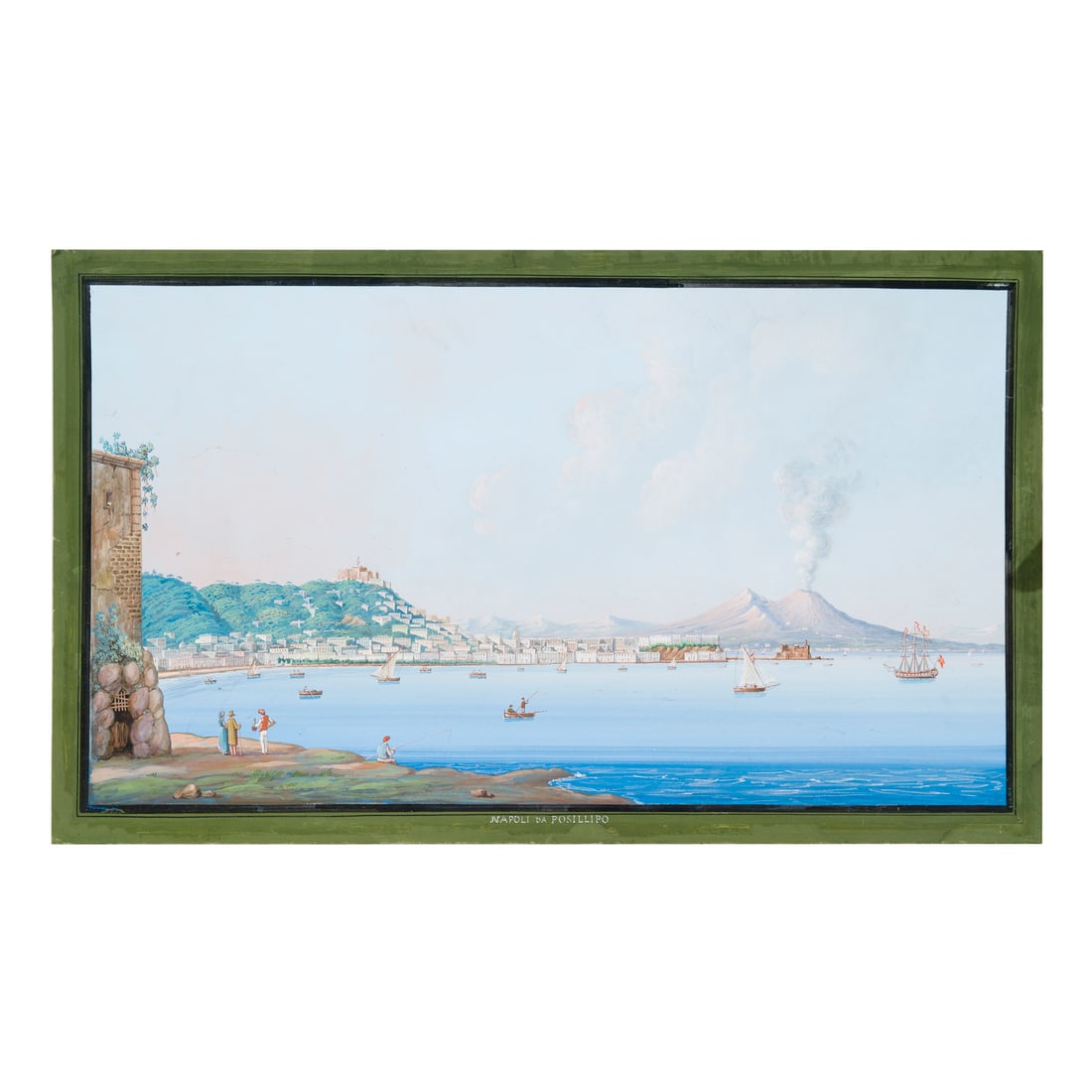 Scuola napoletana del XIX secolo: Scuola napoletana del XIX secolo Veduta di Napoli da Posillipo Gouache su carta 40 x 68 cm Neapolitan school of the 19th century View of Naples from Posillipo Gouache on paper 40 × 68 cm