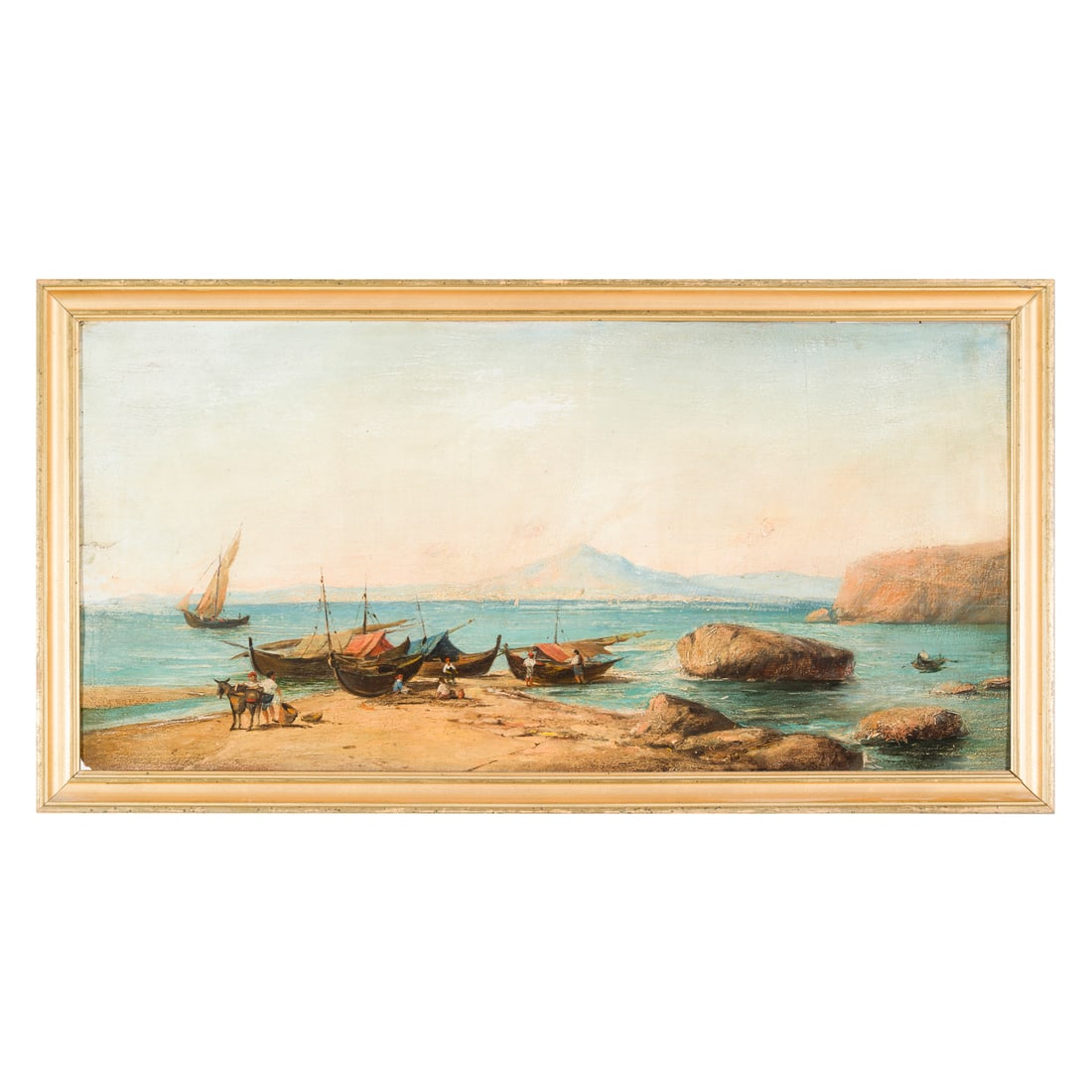 Scuola napoletana del XIX secolo: Scuola napoletana del XIX secolo Veduta del Golfo di Napoli da Sorrento Olio su tavola 30,5 x 62,5 cm Neapolitan school of the 19th century View of the Gulf of Naples from Sorrento Oil on panel 30,5 �