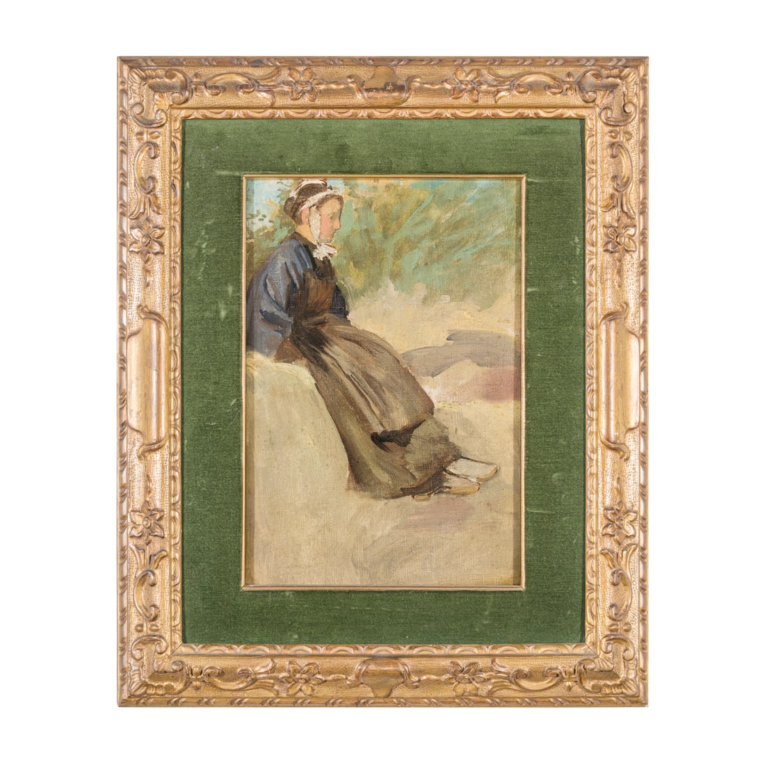 Scuola francese del XIX secolo: Scuola francese del XIX secolo Ritratto di contadina bretone Olio su tela 35,5 x 24 cm French school of the 19th century Portrait of a Breton Peasant Woman Oil on canvas 35,5 × 24 cm