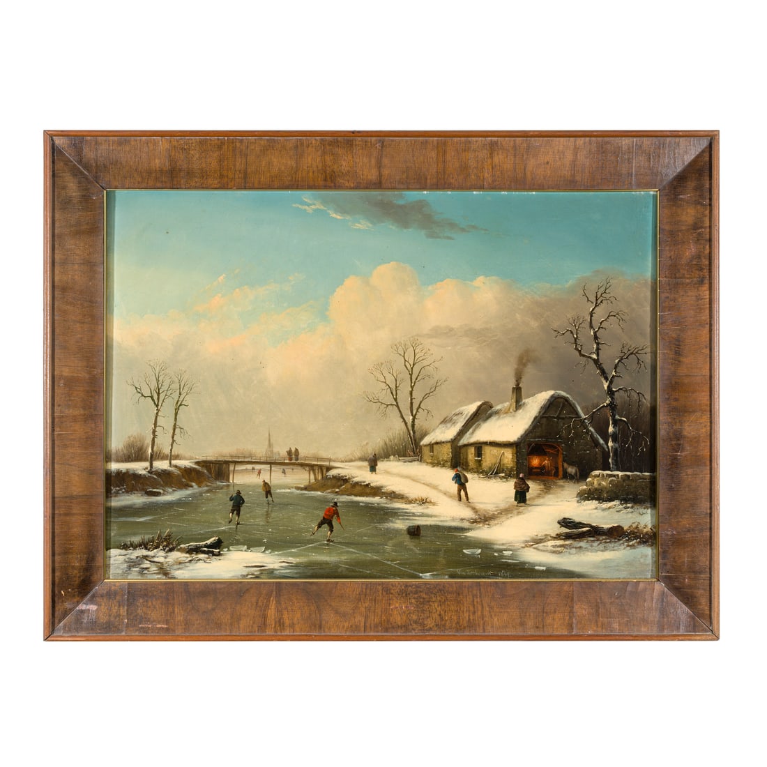 Van Zeebroeck (?) (attivo in Belgio o Olanda nel XIX secolo): Van Zeebroeck (?) (attivo in Belgio o Olanda nel XIX secolo) Paesaggio invernale con pattinatori, 1844 Olio su tela 54 x 73,5 cm Firmato e datato in basso al centro Van Zeebroeck (?) (active in Belgiu