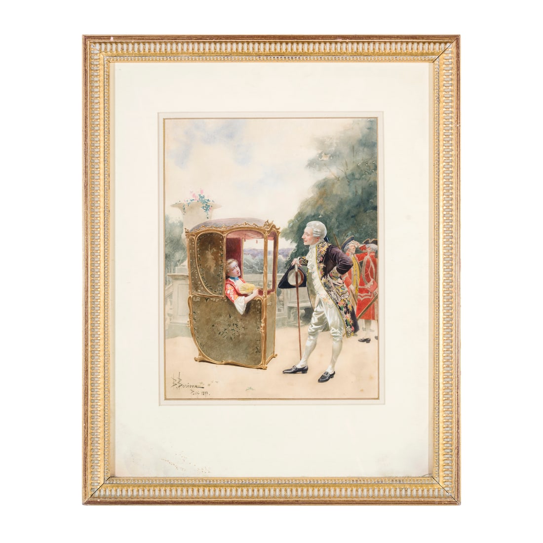 Bernard Louis Borione (Parigi 1865 - 1920): Bernard Louis Borione (Parigi 1865 - 1920) Scena galante, 1897 Acquerello su carta 37 x 28 cm (a vista) Firmato e datato in basso a sinistra Bernard Louis Borione (Paris 1865 - 1920) Gallant Scene, 18