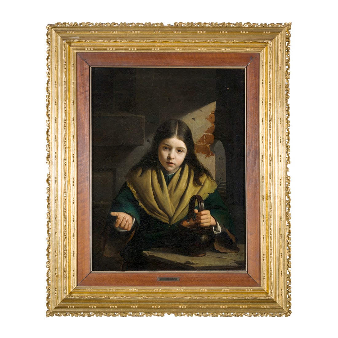 Domenico Induno (Milano 1815 - 1878) attribuito: Domenico Induno (Milano 1815 - 1878) attribuito Fanciulla con scaldino Olio su tela 59 x 45,5 cm Domenico Induno (Milan 1815 - 1878) attributed Young Girl with a Brazier Oil on canvas 59 × 45,5 cm