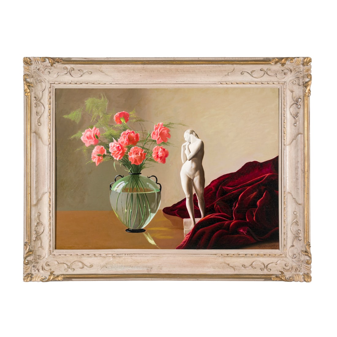 Bruno Croatto (Trieste 1875 - Roma 1948): Bruno Croatto (Trieste 1875 - Roma 1948) Natura morta con vaso di vetro di Murano, 1933 Olio su tavola 55 x 75 cm Firmato e datato in basso a destra A sedici anni fu allievo di Gabriel Hackl all'Accad