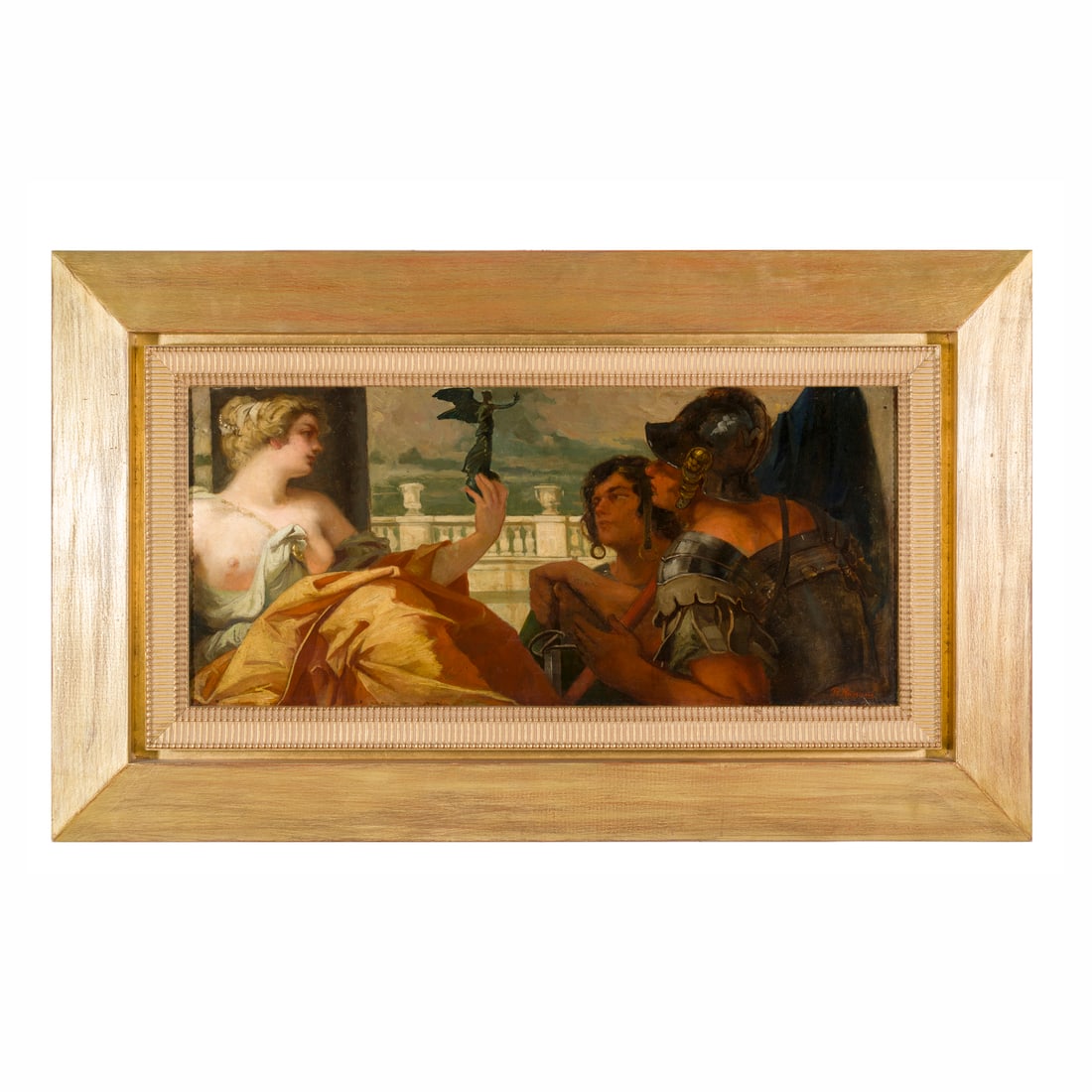 Pompeo Massani (Firenze 1850 - 1920): Pompeo Massani (Firenze 1850 - 1920) La Vittoria Olio su tela 46 x 103 cm Firmato in basso a destra Pompeo Massani (Florence 1850 - 1920) The Victory Oil on canvas 46 × 103 cm Signed lower right