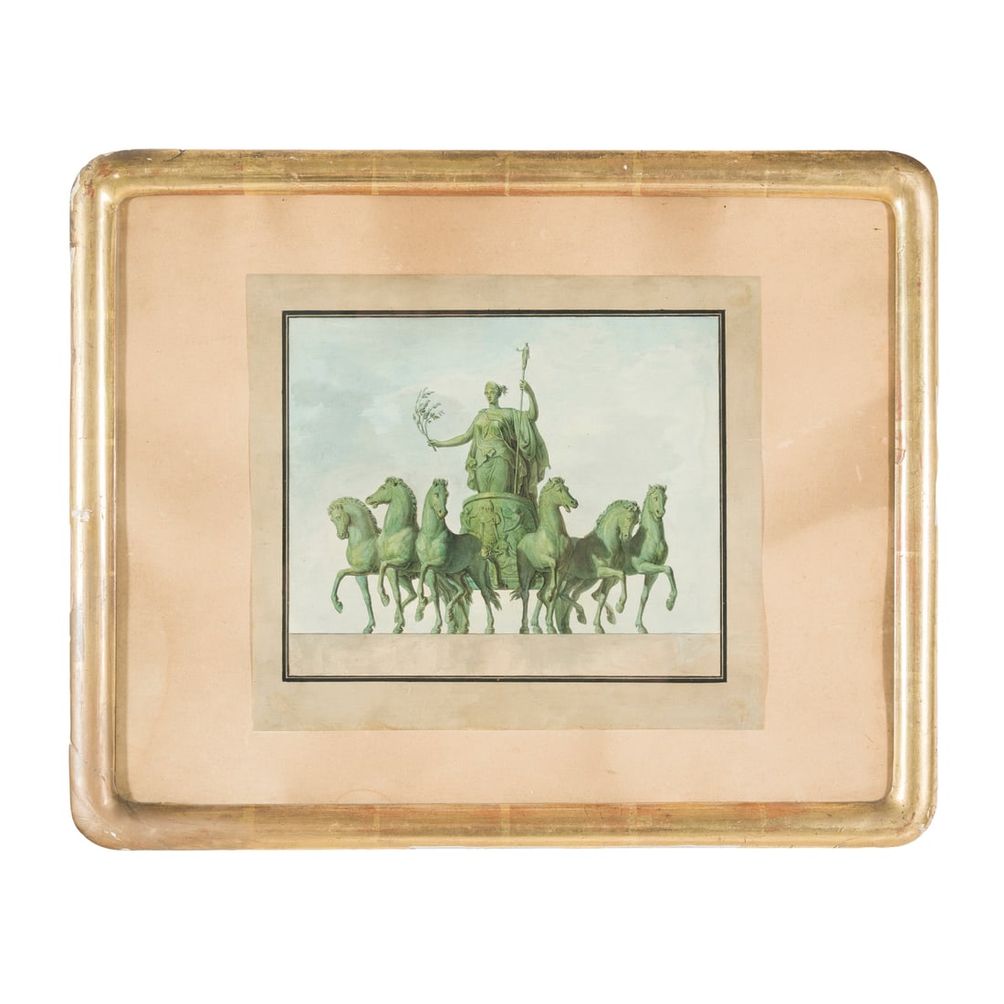 Abbondio Sangiorgio (Milano 1798 - 1879) attribuito: Abbondio Sangiorgio (Milano 1798 - 1879) attribuito Bozzetto (?) per la Sestiga della Pace dell'Arco della Pace di Milano Acquerello su carta 20 x 23,5 cm Abbondio Sangiorgio (Milan 1798 - 1879) attri