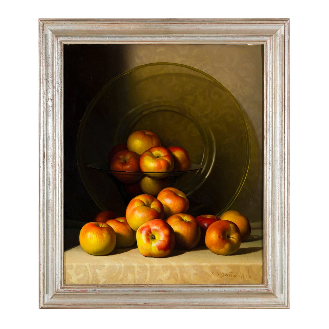 Rino Gaspare Battaini (Milano 1892 - Rapallo 1960): Rino Gaspare Battaini (Milano 1892 - Rapallo 1960) Natura morta con mele, 1946 Olio su tavola 60 x 50 cm Firmato e datato in basso a destra Rino Gaspare Battaini (Milan 1892 - Rapallo 1960) Still Life