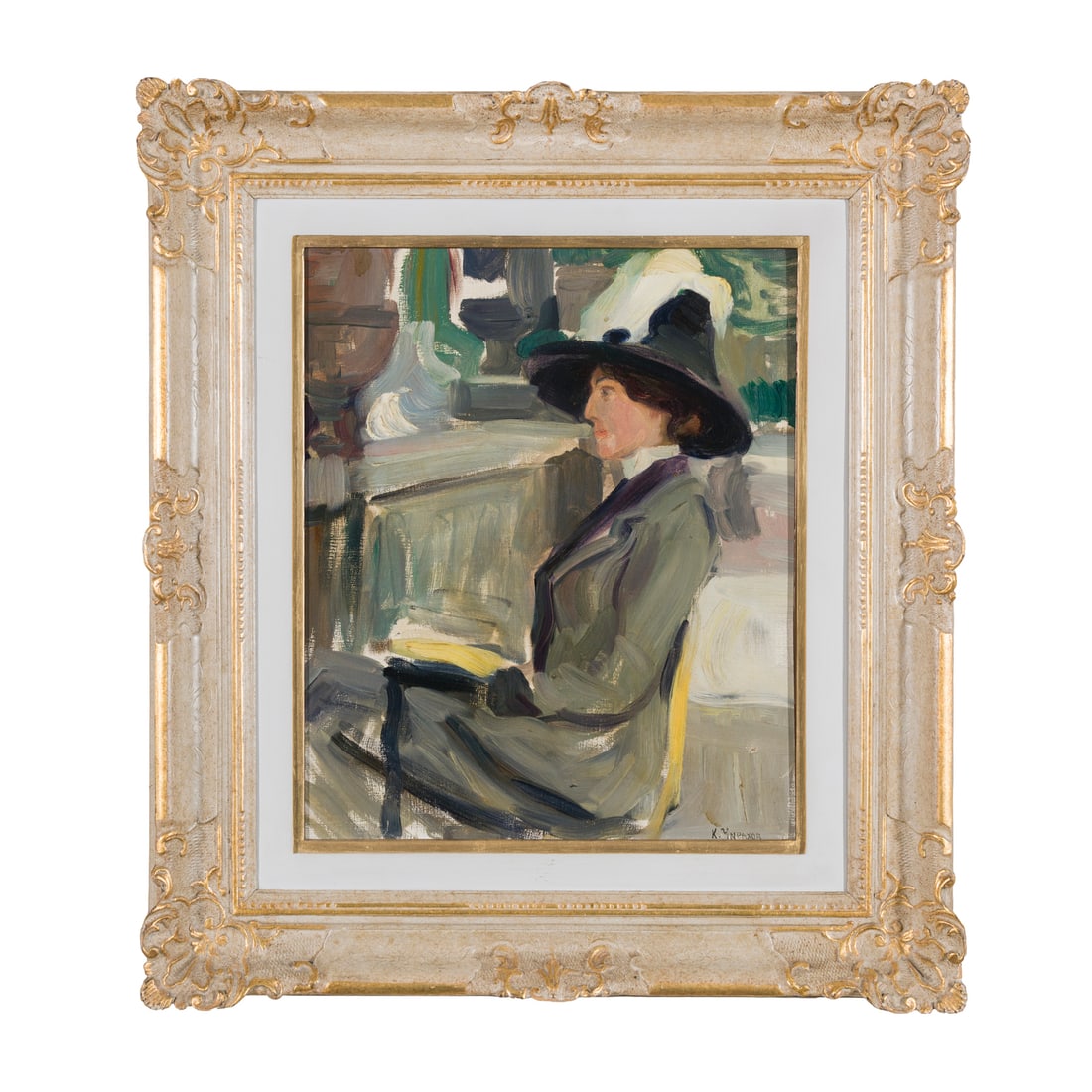 Karpo Tchirakhoff (Sinferopoli 1878 - Parigi 1913): Karpo Tchirakhoff (Sinferopoli 1878 - Parigi 1913) Ritratto di signora a Parc Monceau Olio su tela 46 x 38 cm Firmato in basso a destra Karpo Tchirakhoff (Simferopol 1878 - Paris 1913) Portrait of a L