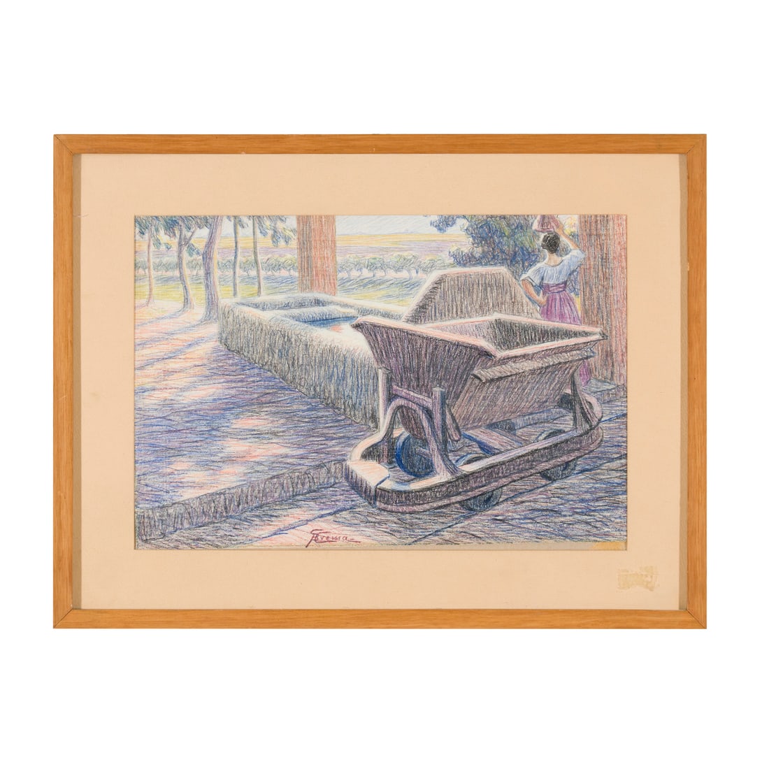 Giovanni Battista Crema (Ferrara 1883 - Roma 1964): Giovanni Battista Crema (Ferrara 1883 - Roma 1964) Il fontanile Pastello su carta 25 x 37,5 cm Firmato in basso al centro Provenienza: Collezione privata, Roma Pubblicato in R. Mammucari, Ottocento ro