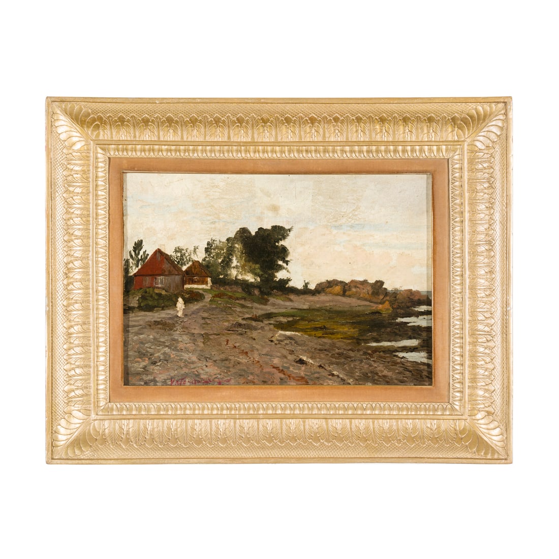 Scuola belga del XIX secolo: Scuola belga del XIX secolo Paesaggio costiero Olio su cartone 36,5 x 50 cm Firma indecifrabile in basso a sinistra Belgian school of the 19th century Coastal Landscape Oil on cardboard 36,5 × 50 cm 