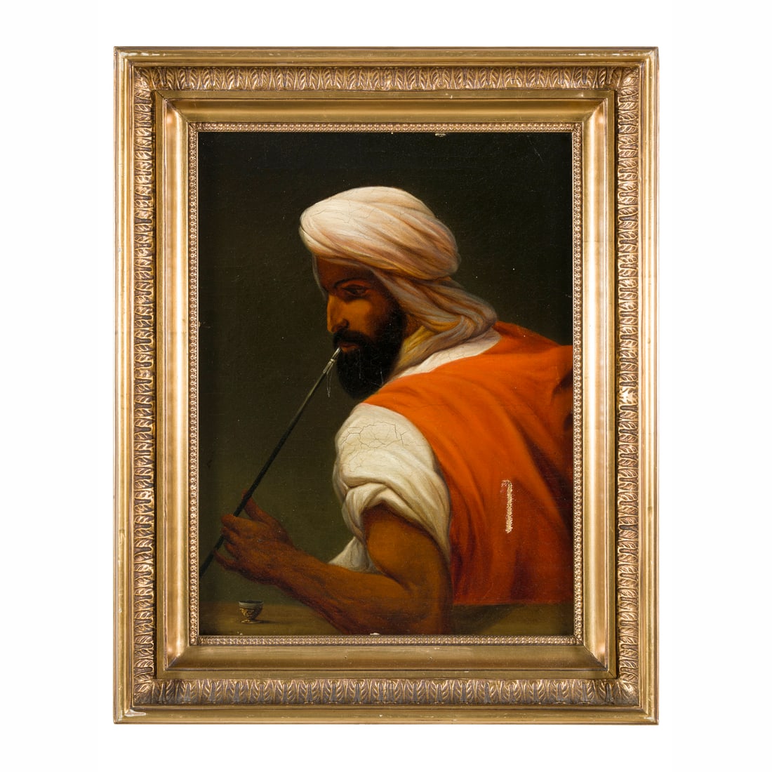 Scuola francese del XIX secolo: Scuola francese del XIX secolo Arabo che fuma Olio su tela 40,5 x 30 cm French school of the 19th century Arab Smoking Oil on canvas 40,5 × 30 cm
