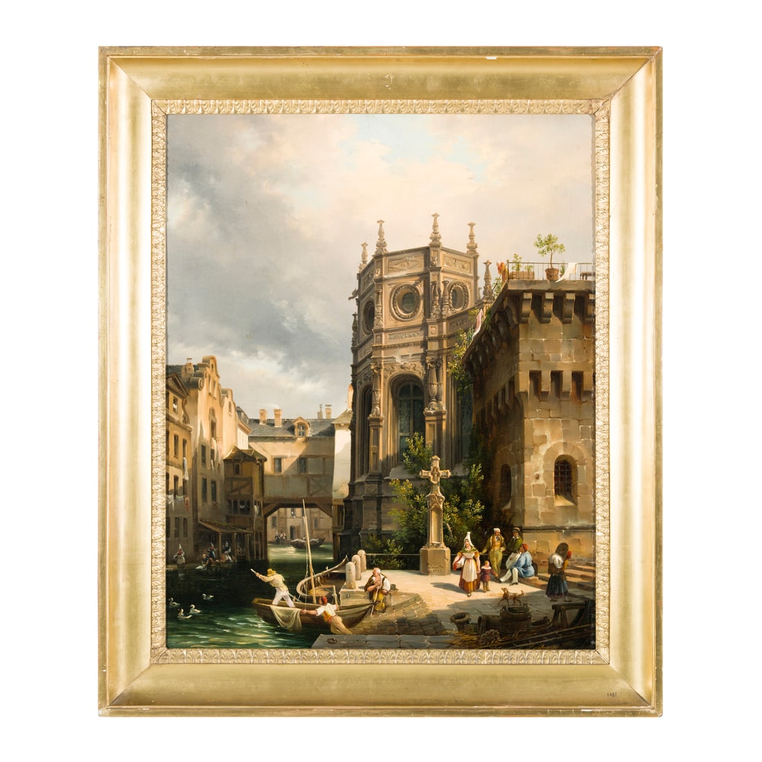 Giuseppe Canella (Verona 1788 - Firenze 1847): Giuseppe Canella (Verona 1788 - Firenze 1847) Veduta della chiesa di Saint-Pierre sul fiume Odon, Caen, 1827 Olio su tela 74,5 x 59,5 cm Firmato e datato in basso al centro Esordì molto giovane come 