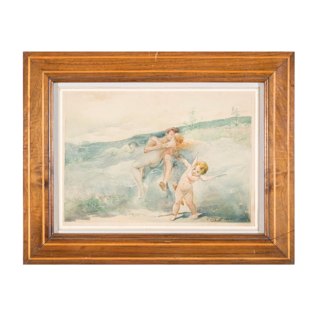 Guido Valli (attivo tra il XIX ed il XX secolo): Guido Valli (attivo tra il XIX ed il XX secolo) Scena mitologica Acquerello su carta 22 x 31 cm Firmato e datato in basso a destra Guido Valli (active between the 19th and 20th centuries) Mythological