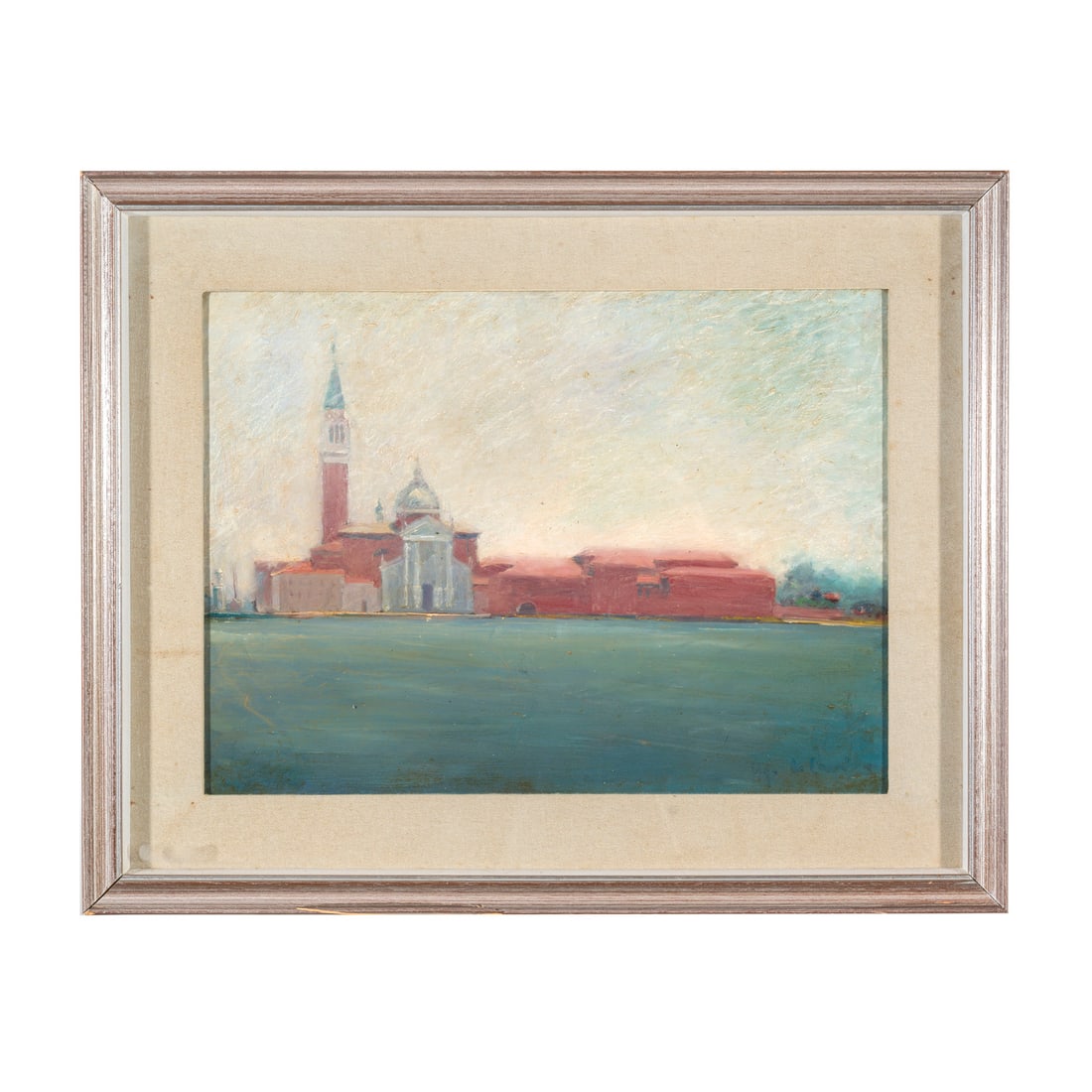 Pittore italiano del XX secolo: Pittore italiano del XX secolo Venezia, 1975 Olio su masonite 37 x 50 cm Firma indecifrabile in basso a destra Firmato e datato al retro Italian painter of the 20th century Venice, 1975 Oil on masonit