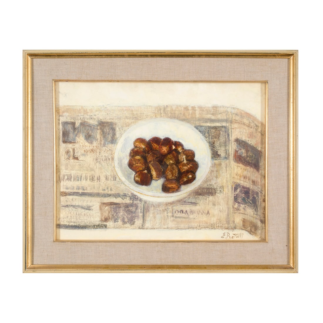 Esodo Pratelli (Lugo 1892 - Milano 1983): Esodo Pratelli (Lugo 1892 - Milano 1983) Natura morta con castagne Olio su tela 35 x 45 cm Firmato in basso a destra Esodo Pratelli (Lugo 1892 - Milan 1983) Still Life with Chestnuts Oil on canvas 35 