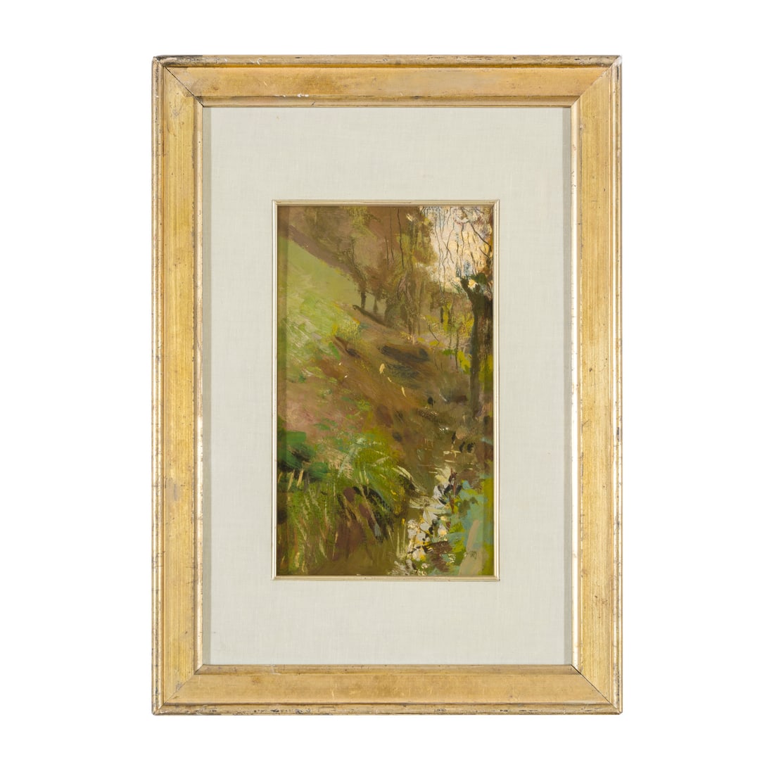 Alessandro Scorzoni (Calcara di Crespellano 1858 - Bologna 1933): Alessandro Scorzoni (Calcara di Crespellano 1858 - Bologna 1933) Sottobosco, 1920 Olio su cartone 22,5 x 13 cm (a vista) Firmato e datato sul retro Alessandro Scorzoni (Calcara di Crespellano 1858 - B
