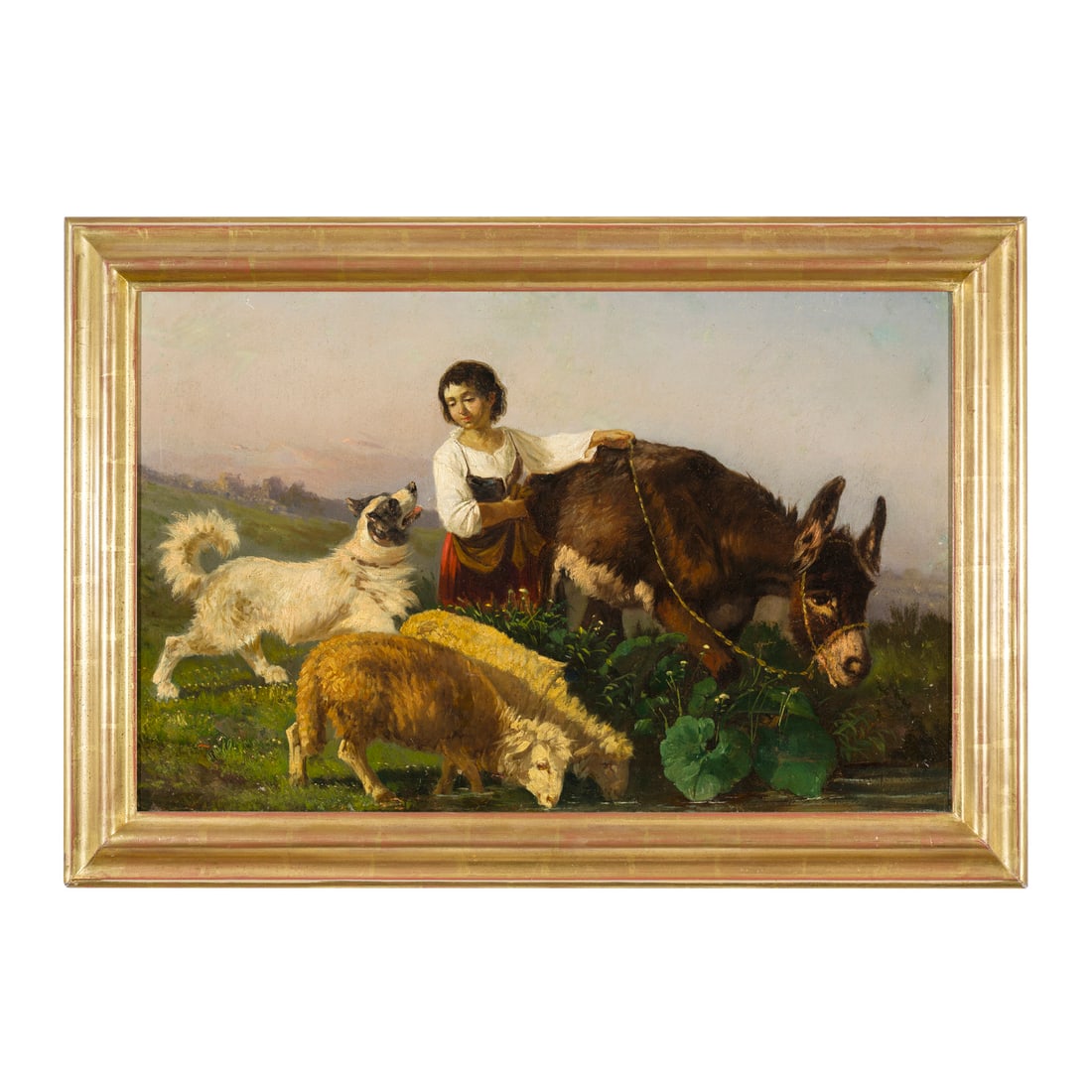 Antonio Milone (Napoli 1834 - 1919) attribuito: Antonio Milone (Napoli 1834 - 1919) attribuito Pastorella Olio su tela 45 x 70 cm Antonio Milone (Naples 1834 - 1919) attributed Shepherdess Oil on canvas 45 × 70 cm