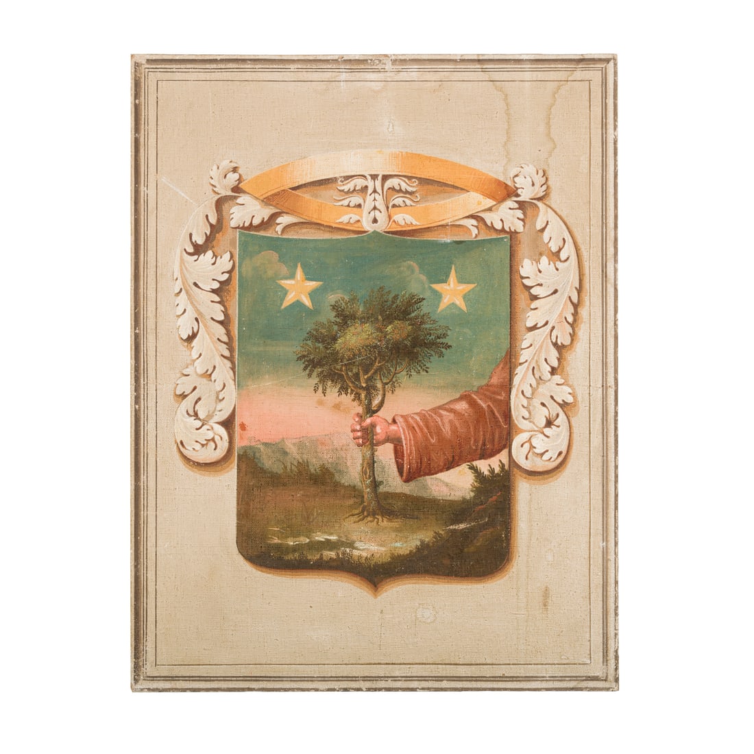 Scuola italiana del XIX secolo: Scuola italiana del XIX secolo Stemma araldico Olio su tela 128 x 97 cm Italian school of the 19th century Coat of Arms Oil on canvas 128 x 97 cm