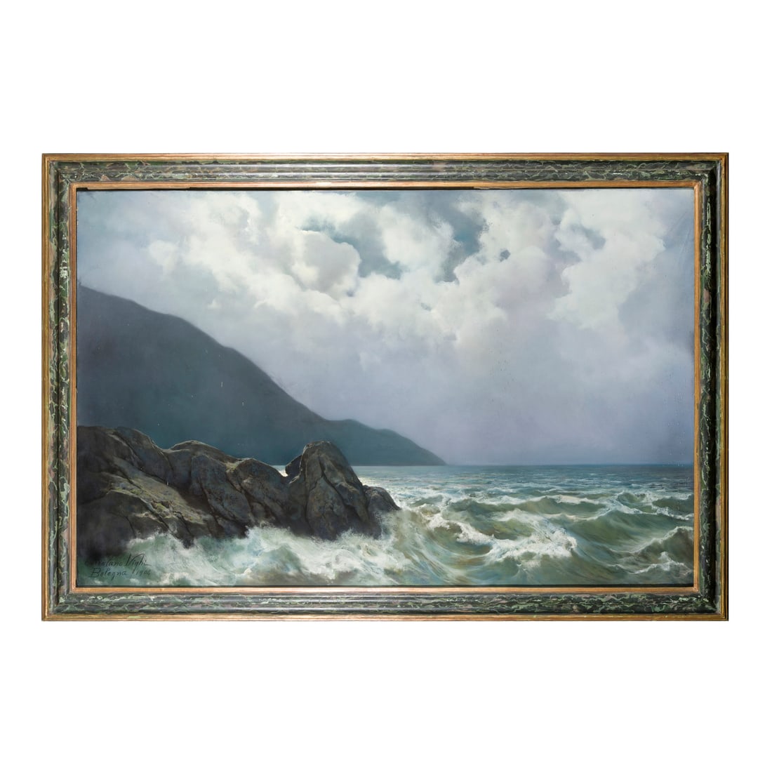 Coriolano Vighi (Firenze 1846 - Bologna 1905): Coriolano Vighi (Firenze 1846 - Bologna 1905) Mare al chiar di luna, 1904 Pastello su carta 114 x 176 cm Firmato e datato in basso a sinistra Coriolano Vighi (Florence 1846 - Bologna 1905) Moonlit Sea