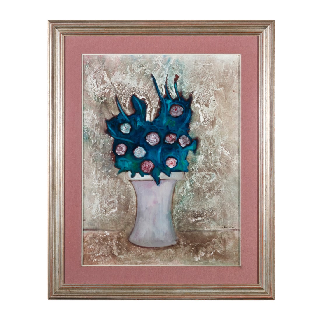 Rowlia, pseudonimo di Franco Rivola (Firenze 1929): Rowlia, pseudonimo di Franco Rivola (Firenze 1929) Vaso di fiori, 1973 Olio su tela 80 x 60 cm Firmato in basso a destra Sul retro dedica, firma e data Rowlia, pseudonym of Franco Rivola (Florence 192