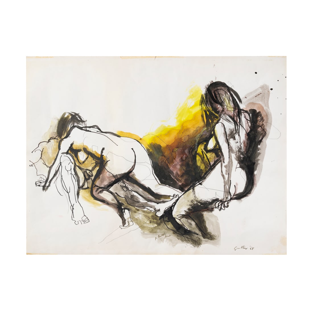 Renato Guttuso (Bagheria 1911 - Roma 1987): Renato Guttuso (Bagheria 1911 - Roma 1987) Le figlie di Lot, 1968 Matita, china, tempera acquerellata su cartoncino 39 x 50 cm Firmato e datato in basso a destra In basso al centro dedica Autentica su