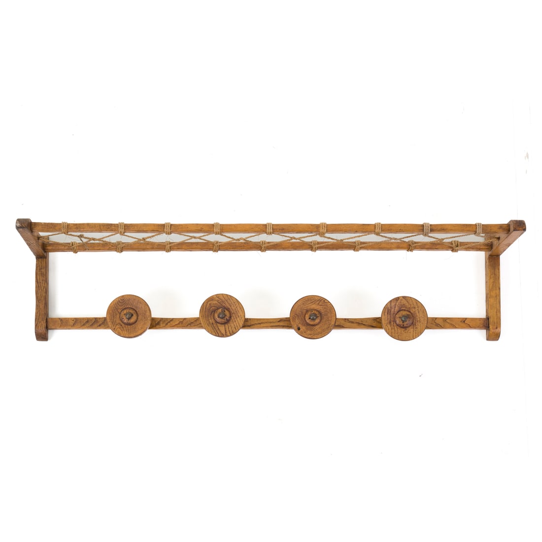 Pierluigi Colli (1895 - 1968): Pierluigi Colli (1895 - 1968) Appendiabiti Struttura in legno tornito, dettagli in ottone e intrecci in corda di iuta Prod. Atelier Colli Italia, 1940 ca. 30 x 122 x 28 cm Pierluigi Colli (1895 - 1968