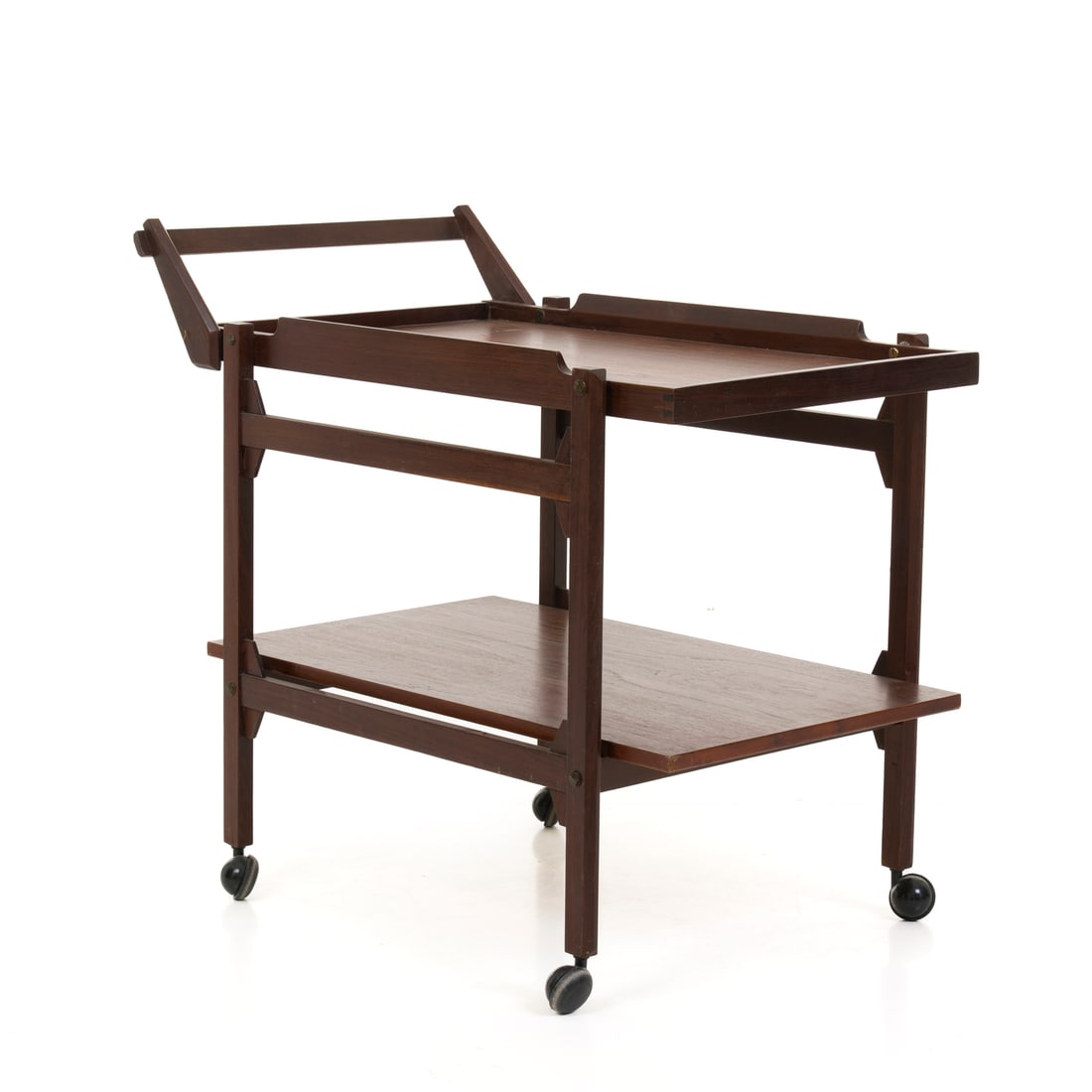 Manifattura italiana, 1960 ca.: Manifattura italiana Carrello Legno di teak e dettagli in metallo Prod. Italia, 1960 ca. 70 x 80 x 48 cm Italian manufacture A trolley Teak with metal details Italy Prod., circa 1960 70 x 80 x 48 cm