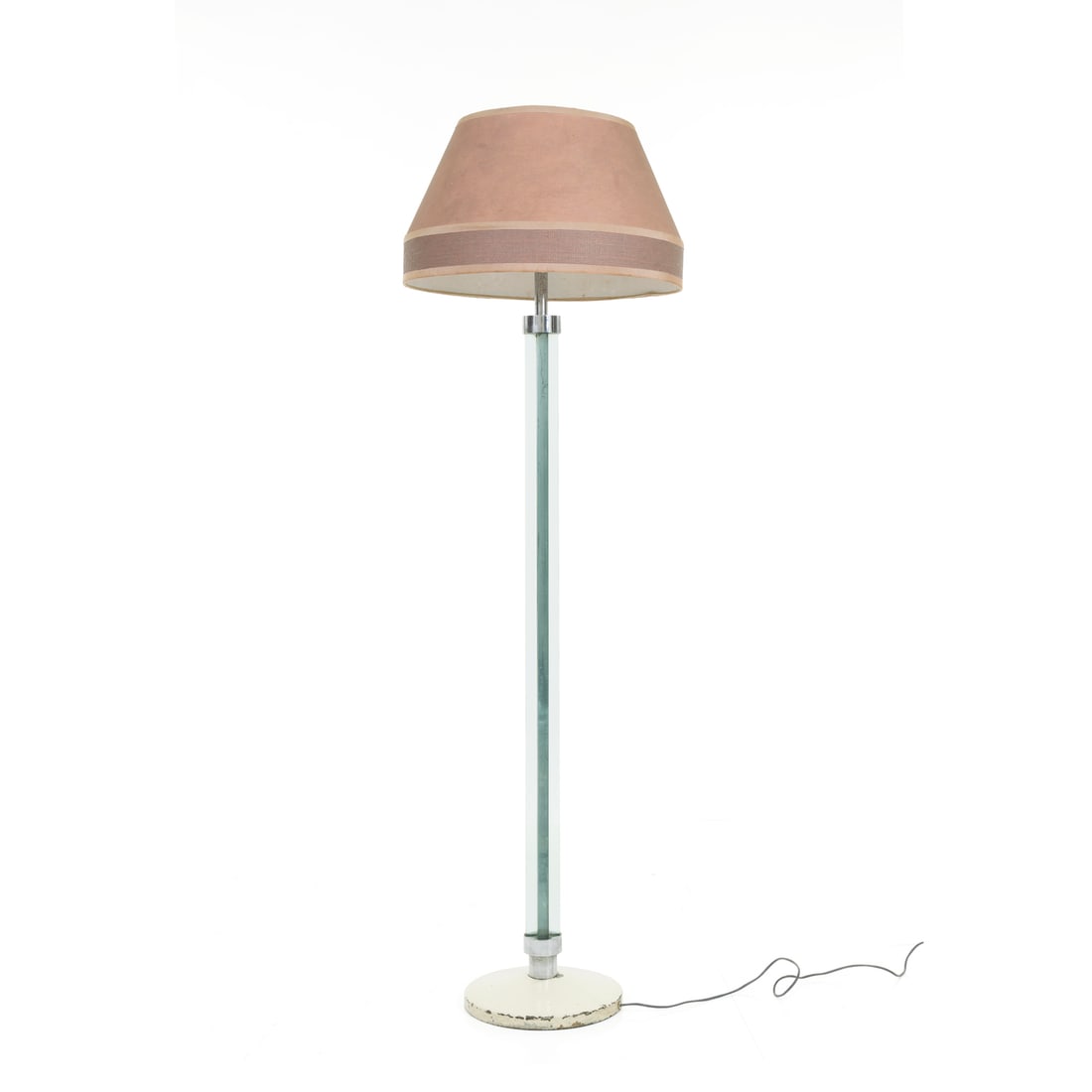 Pietro Chiesa (Milano 1892 - Parigi 1948): Pietro Chiesa (Milano 1892 - Parigi 1948) Lampada da terra Struttura in metallo patinato, base in ghisa, stelo in cristallo molato trasparente di grosso spessore Prod. Fontana Arte Italia, 1940 circa 