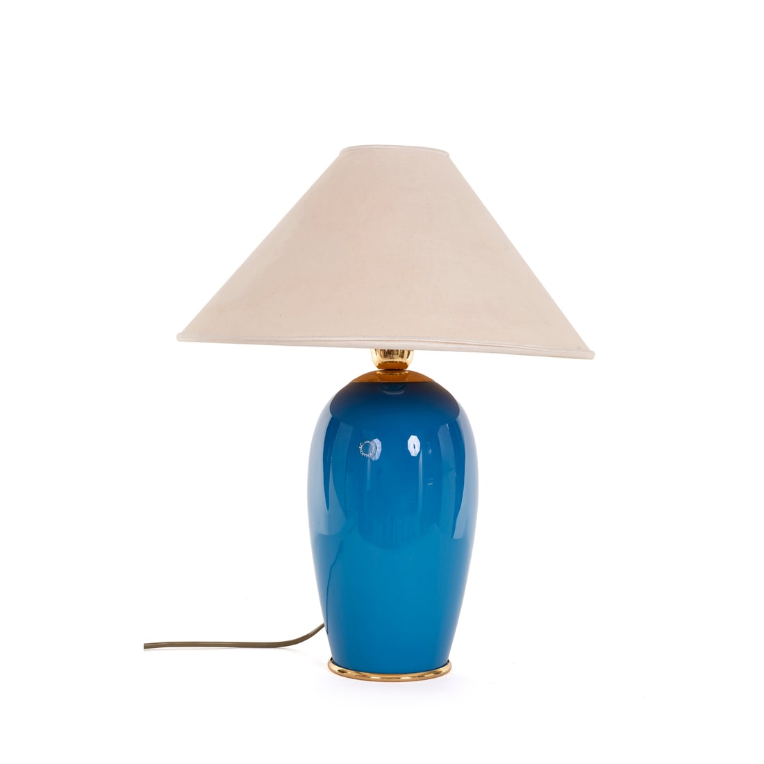 Carlo Nason (Murano 1935): Carlo Nason (Murano 1935) Lampada da tavolo Vetro di Murano, paralume in tessuto Prod. Nason Italia, 1980 ca. h 50 cm / d 39 cm (totale) Etichetta della manifattura Carlo Nason (Murano 1935) A table l