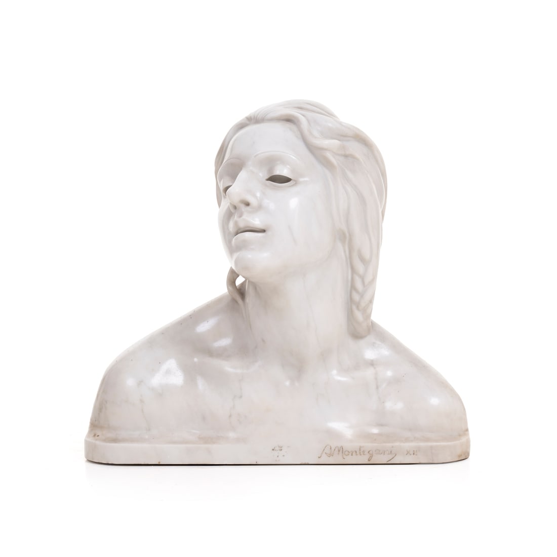 Angelo Montegani (Milano 1891 - 1959): Angelo Montegani (Milano 1891 - 1959) Busto di ragazza Marmo 43 x 45 x 22 cm Firmato in basso a destra Angelo Montegani (Milan 1891 - 1959) Bust of a girl Marble 43 x 45 x 22 cm Signed lower right