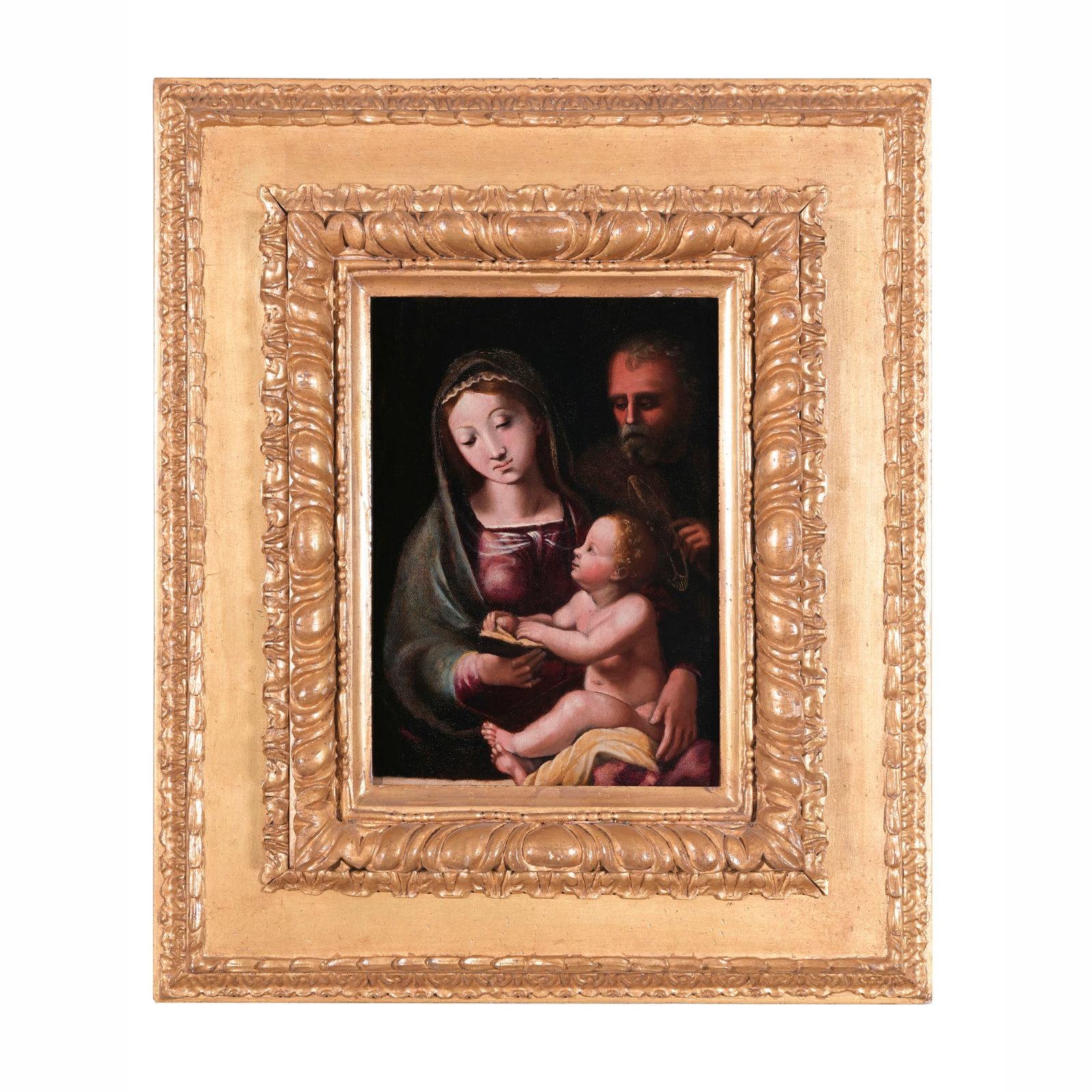 Ventura Salimbeni (Siena 1568 - 1613) attribuito: Ventura Salimbeni (Siena 1568 - 1613) attribuito Sacra Famiglia Olio su tavola 30 x 22 cm