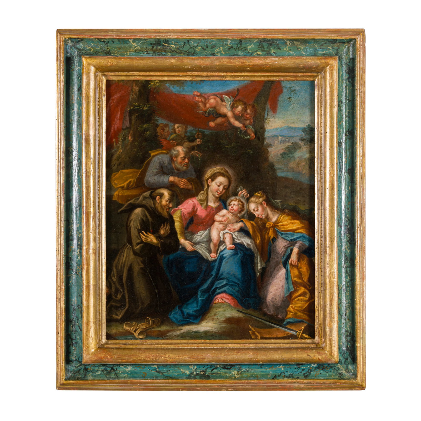 Otto Vaenius, Otto van Veen (Leida1556-1558 - Bruxelles 1629) bottega di: Otto Vaenius, Otto van Veen (Leida1556-1558 - Bruxelles 1629) bottega di Matrimonio mistico di Santa Caterina alla presenza di San Francesco Olio su tela 49 x 40 cm L'opera trova preciso riferimento n