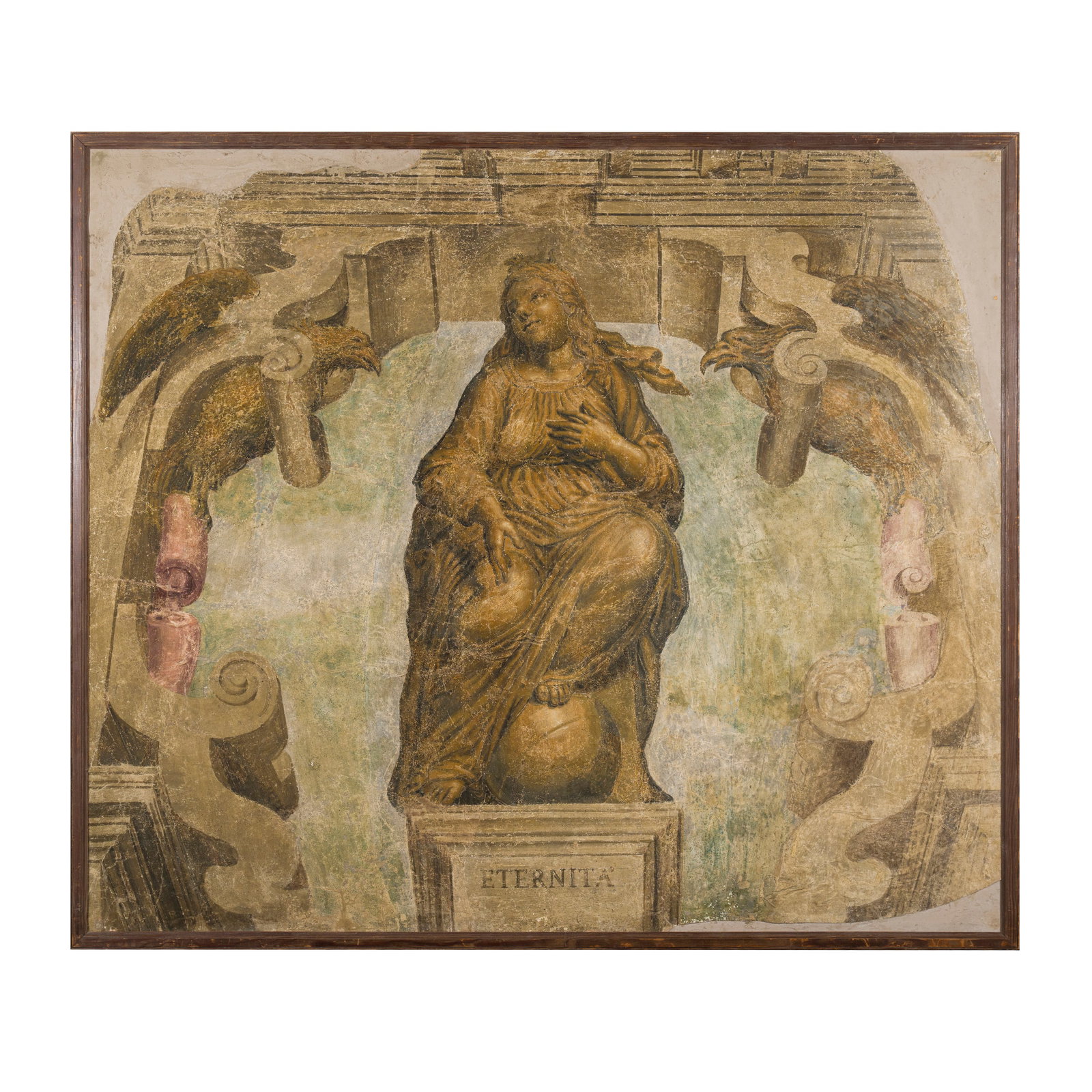 Scuola italiana del XVII secolo: Scuola italiana del XVII secolo Allegoria dell'Eternità Affresco trasportato su tela 150 x 175 cm Italian school of the 17th century Allegory of the Eternity Fresco transferred to canvas 150 x 175 cm