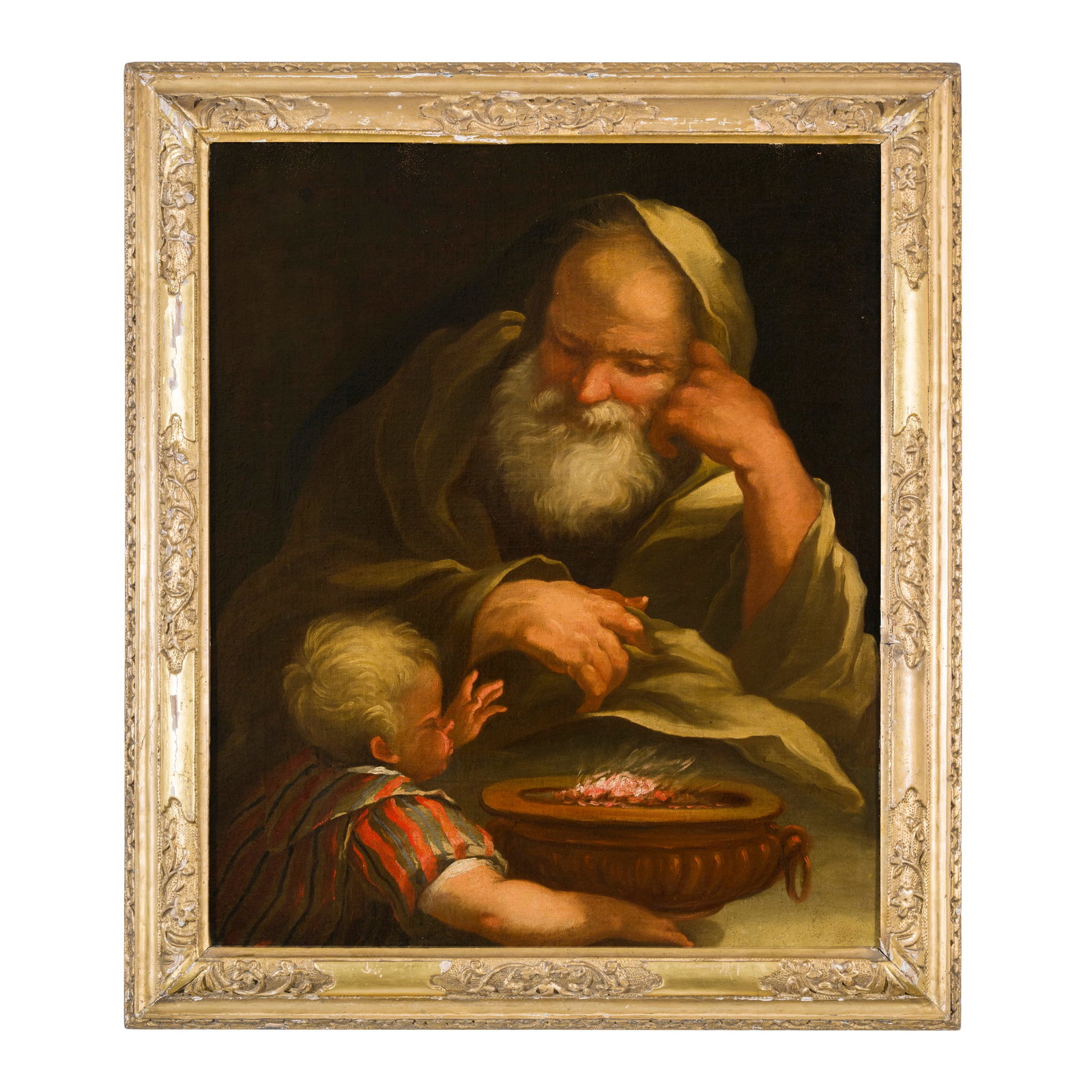 Pietro Ligari (Ardenno 1686 - Sondrio 1752) bottega di: Pietro Ligari (Ardenno 1686 - Sondrio 1752) bottega di Allegoria dell'Inverno Olio su tela 77,2 x 63,5 cm Pietro si formò giovanissimo a Roma presso Lazzaro Baldi, pittore legato stilisticamente a Pi